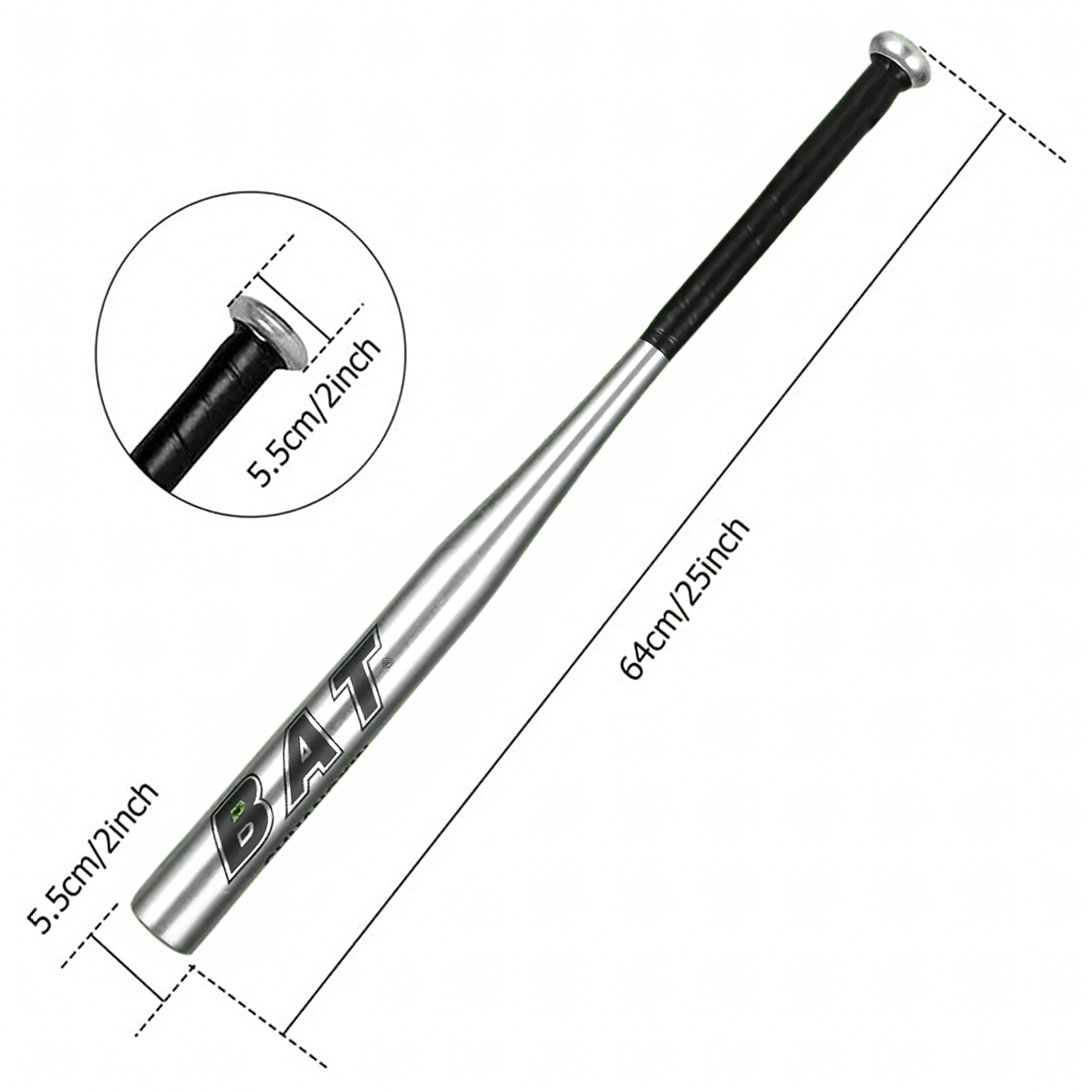 Kij Baseballowy Bejsbolowy Bat Aluminiowy 25" 64cm Mocny Treningowy Srebrny - obrazek 9