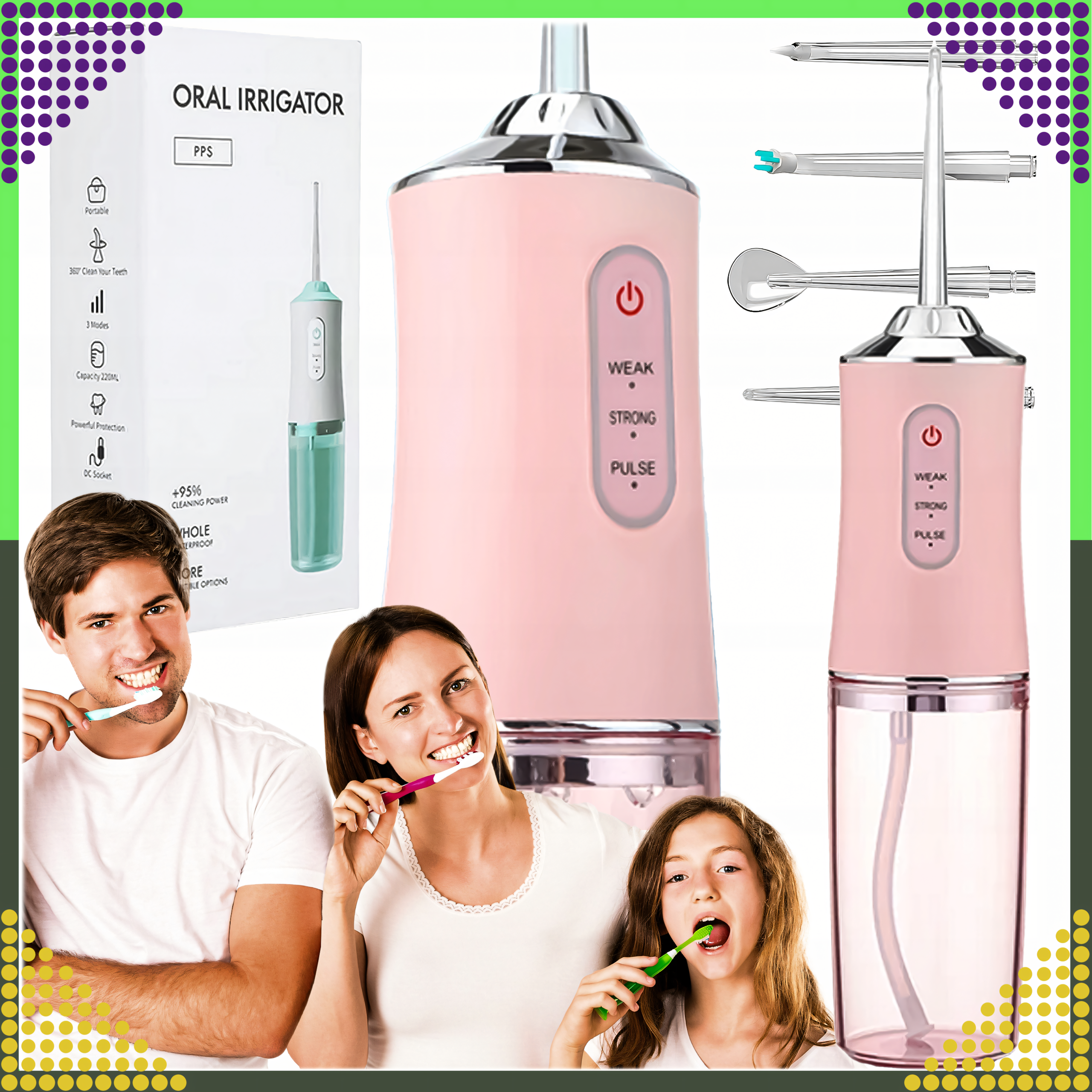 Irygator do Zębów Bezprzewodowy Dentystyczny Mocny 4 Dysze 3 Tryby 220 ml - obrazek 9