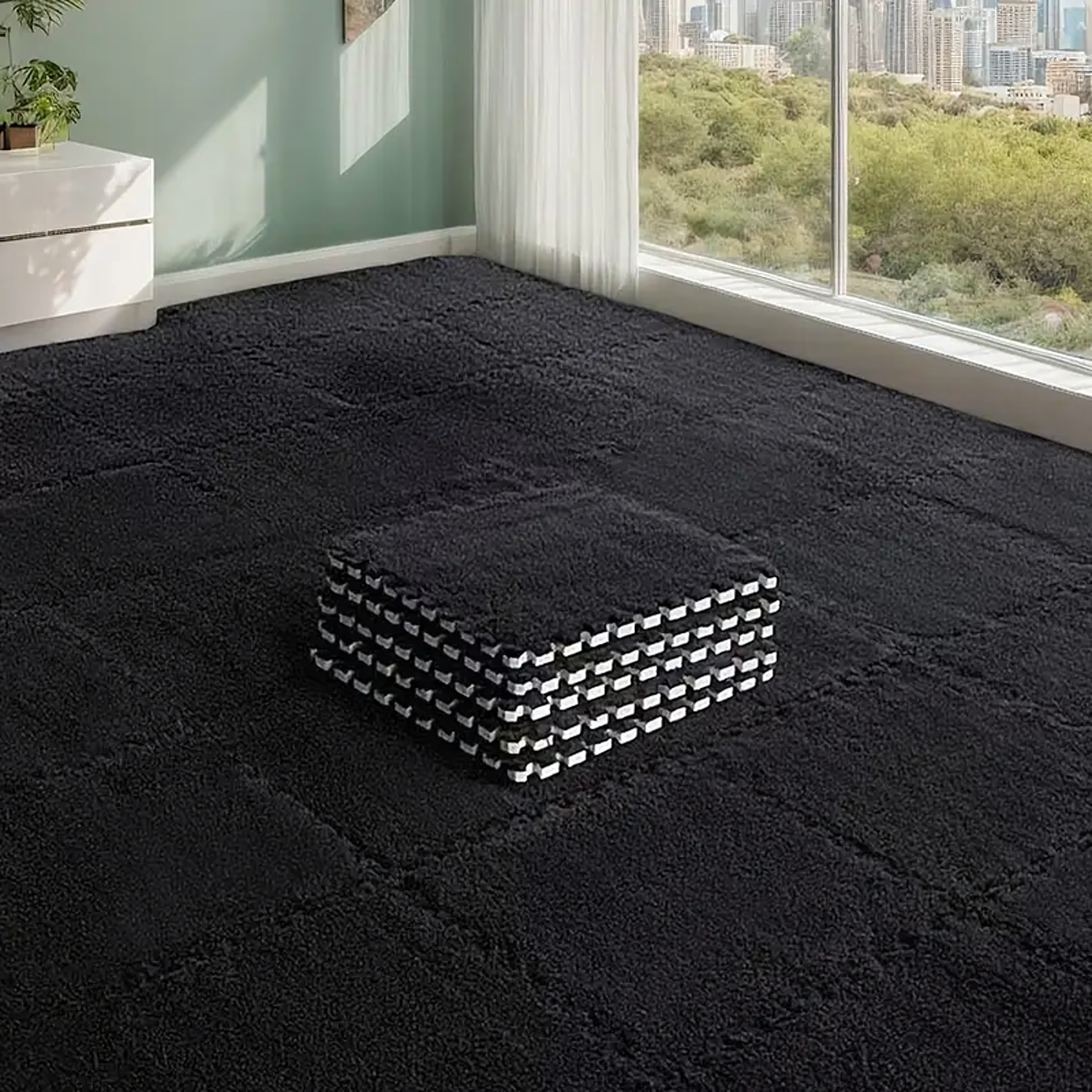 12x Puzzle Piankowe EVA Mata Pluszowa Dywan Podłogowa Czarne 30x30cm - obrazek 5