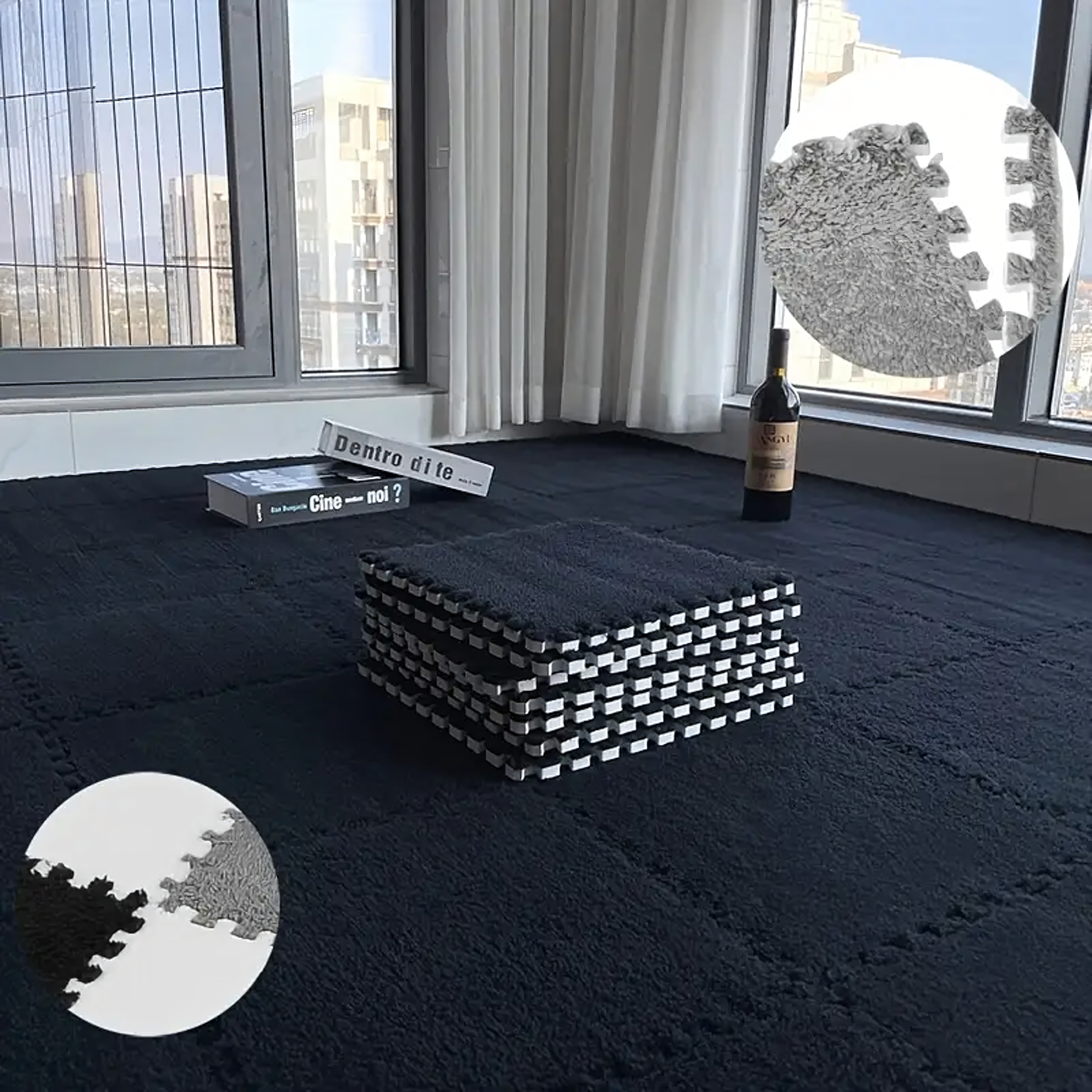 12x Puzzle Piankowe EVA Mata Pluszowa Dywan Podłogowa Czarne 30x30cm - obrazek 9