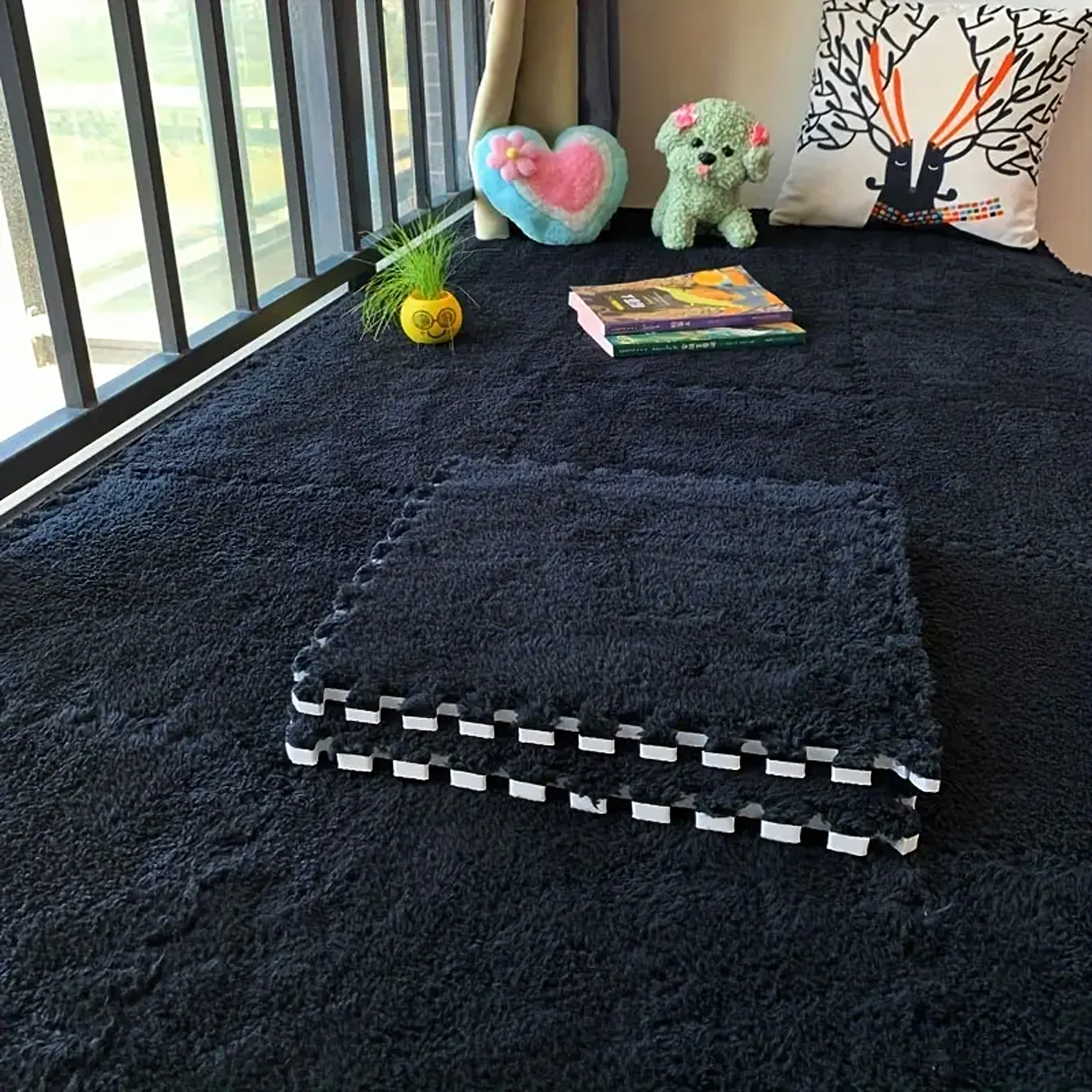12x Puzzle Piankowe EVA Mata Pluszowa Dywan Podłogowa Czarne 30x30cm - obrazek 10
