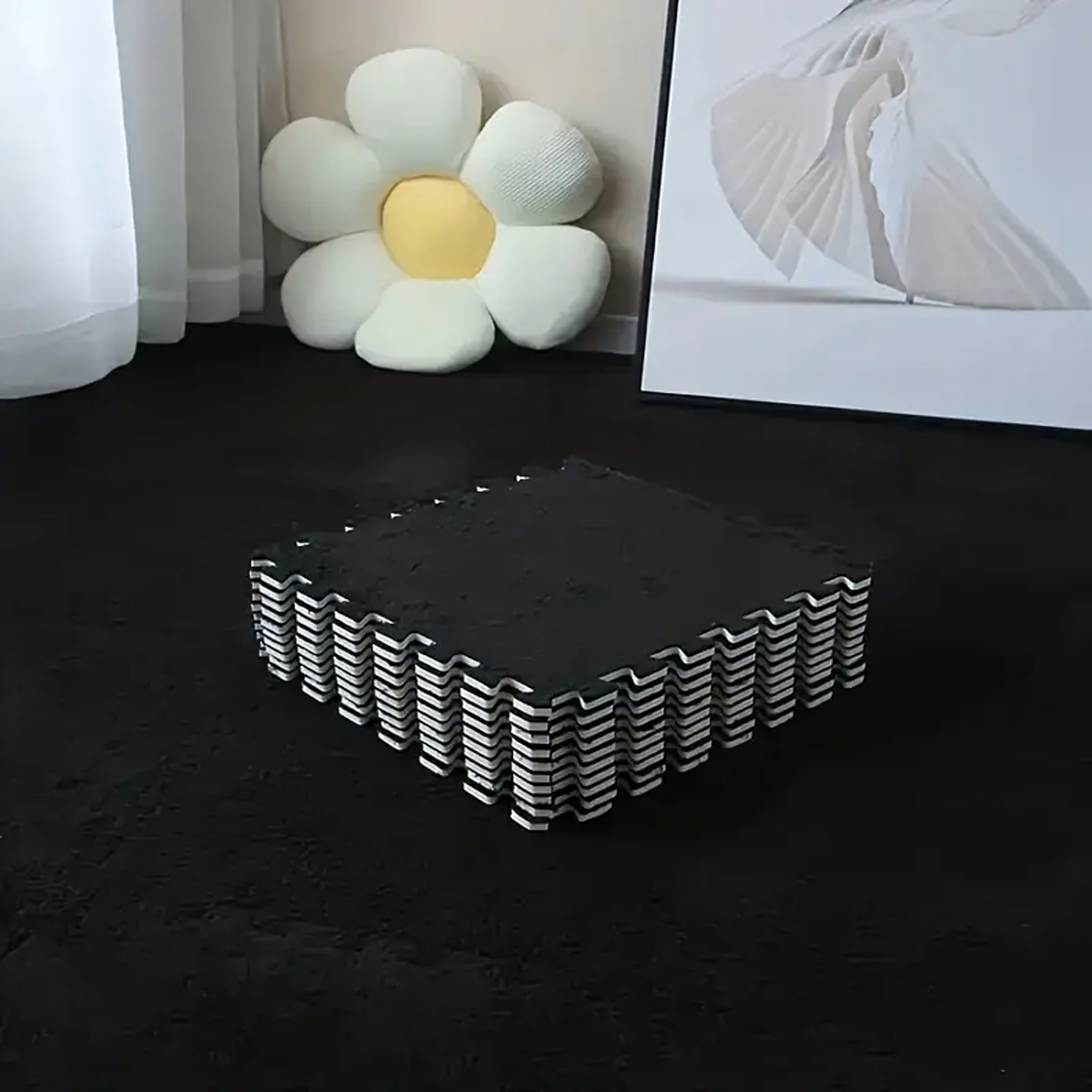 12x Puzzle Piankowe EVA Mata Pluszowa Dywan Podłogowa Czarne 30x30cm - obrazek 11