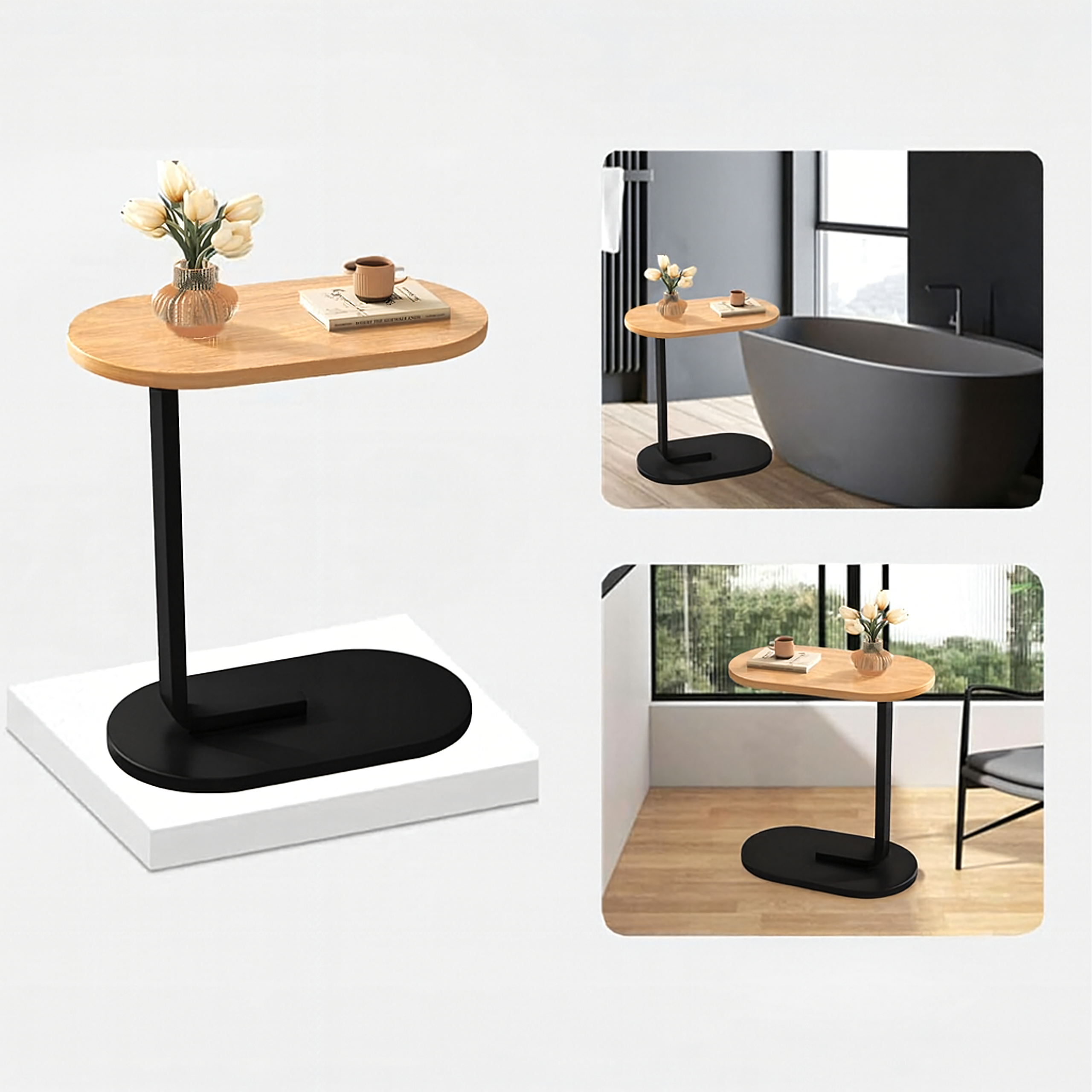 200x Stolik Kawowy na Kawę Boczny w Kształcie Litery C Nowoczesny do Salonu - obrazek 3