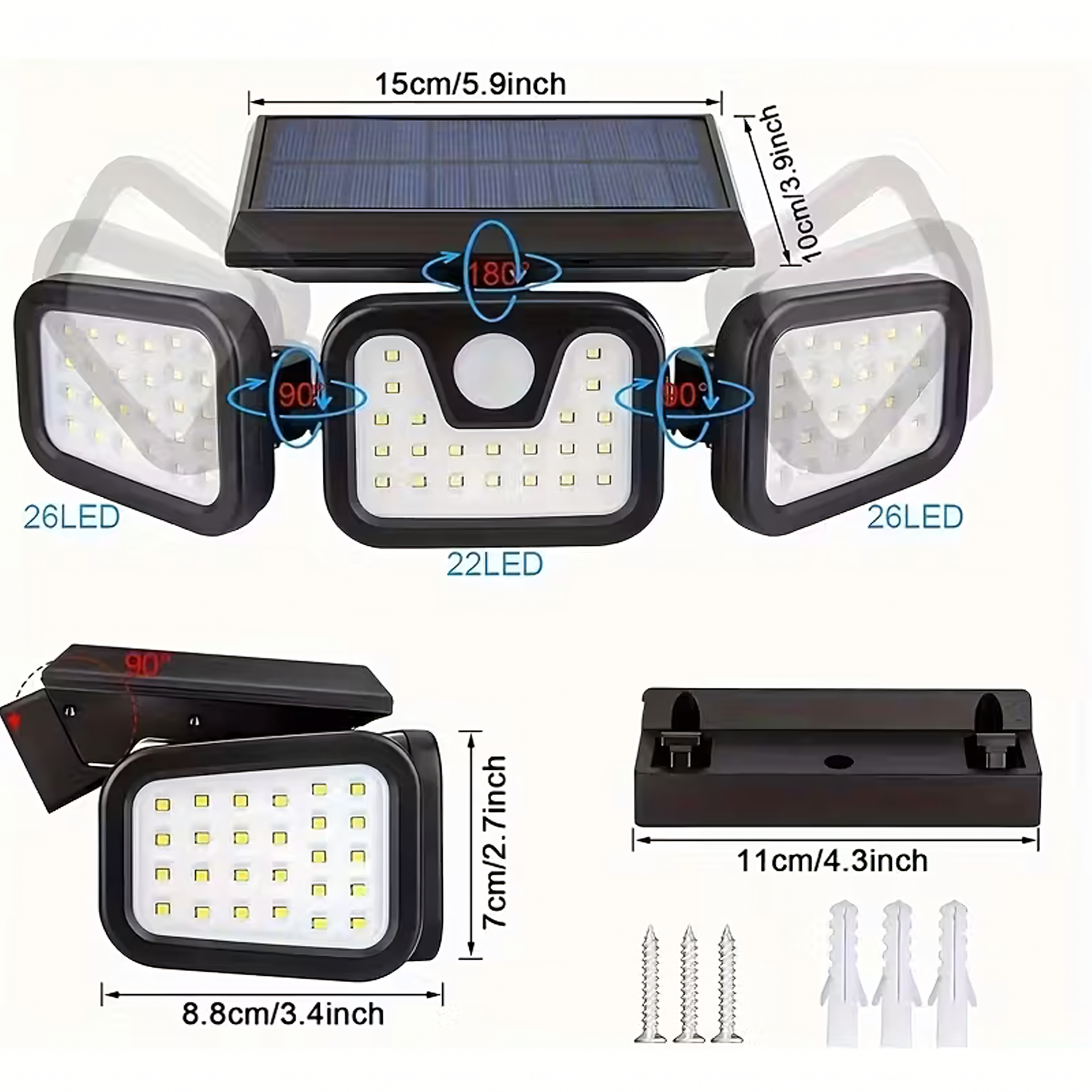 Lampa Solarna 74 Led 4w1 Zewnętrzna Uliczna Czujnik Ruchu Zmierzchu Mocna - obrazek 4