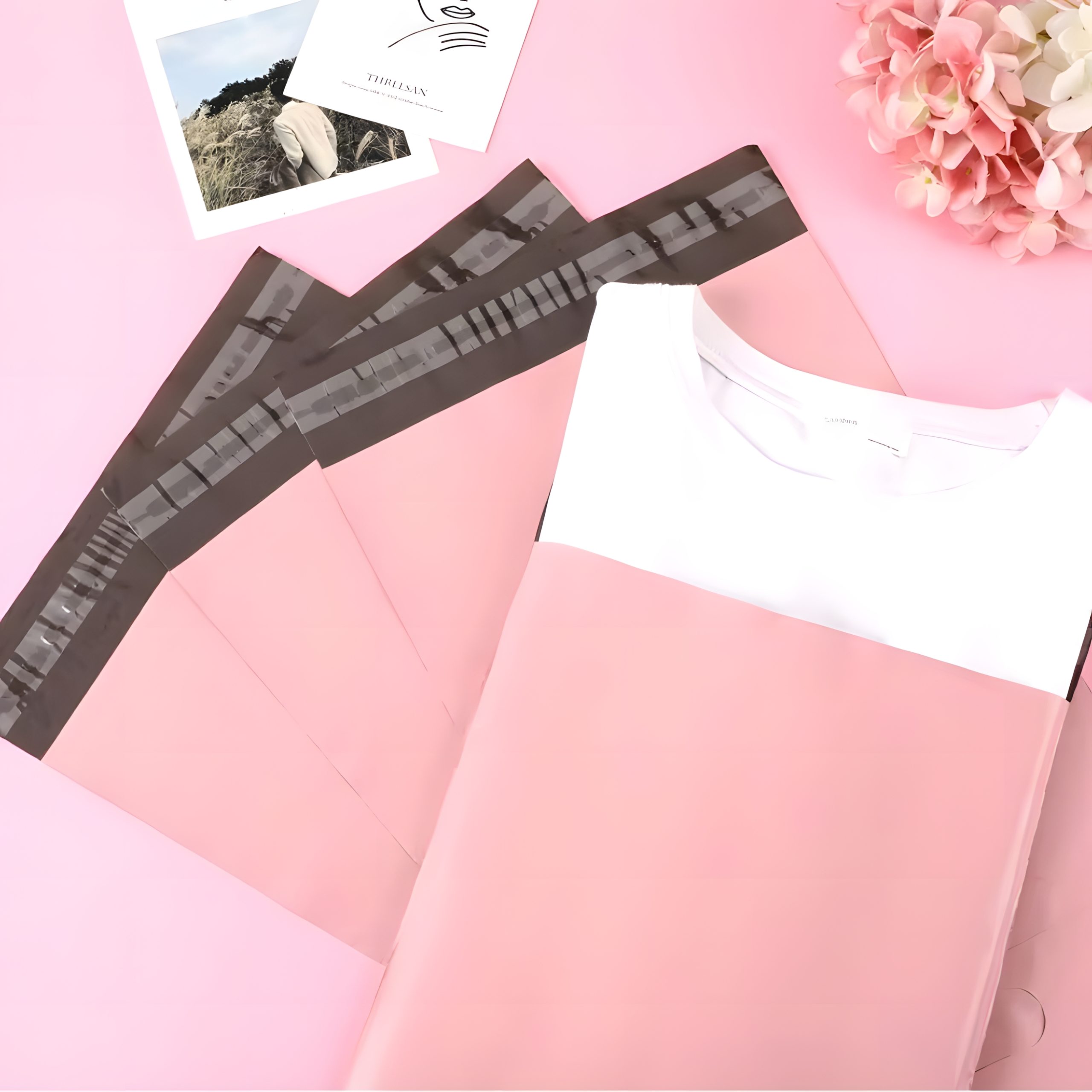 FOLIOPAKI KURIERSKIE Z RĄCZKĄ RÓŻOWE 310x420+70cm 50szt THANK YOU - obrazek 5