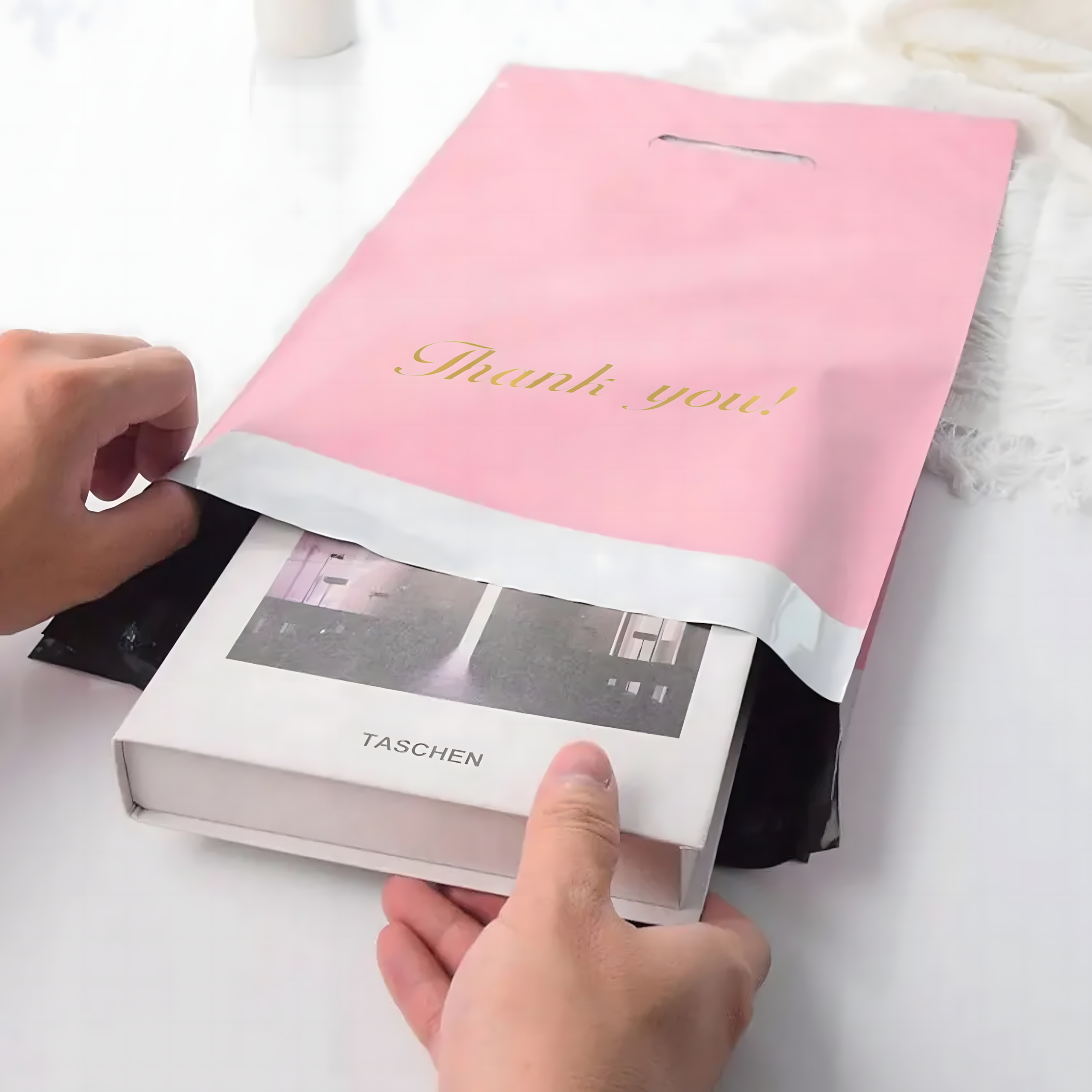 FOLIOPAKI KURIERSKIE Z RĄCZKĄ RÓŻOWE 310x420+70cm 50szt THANK YOU - obrazek 11
