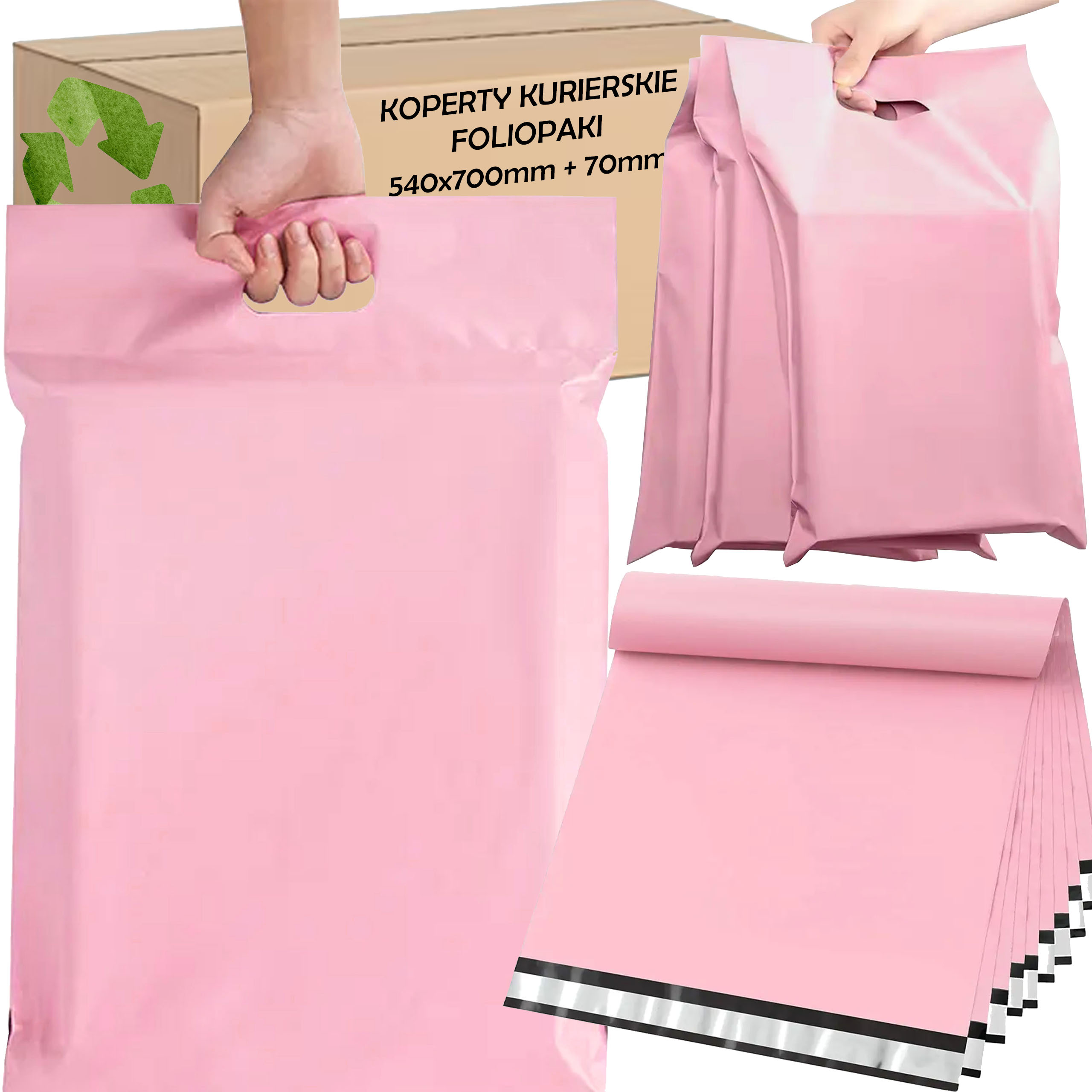FOLIOPAKI KURIERSKIE RÓŻOWE Z RĄCZKĄ 540x700+70 50 szt - obrazek 10