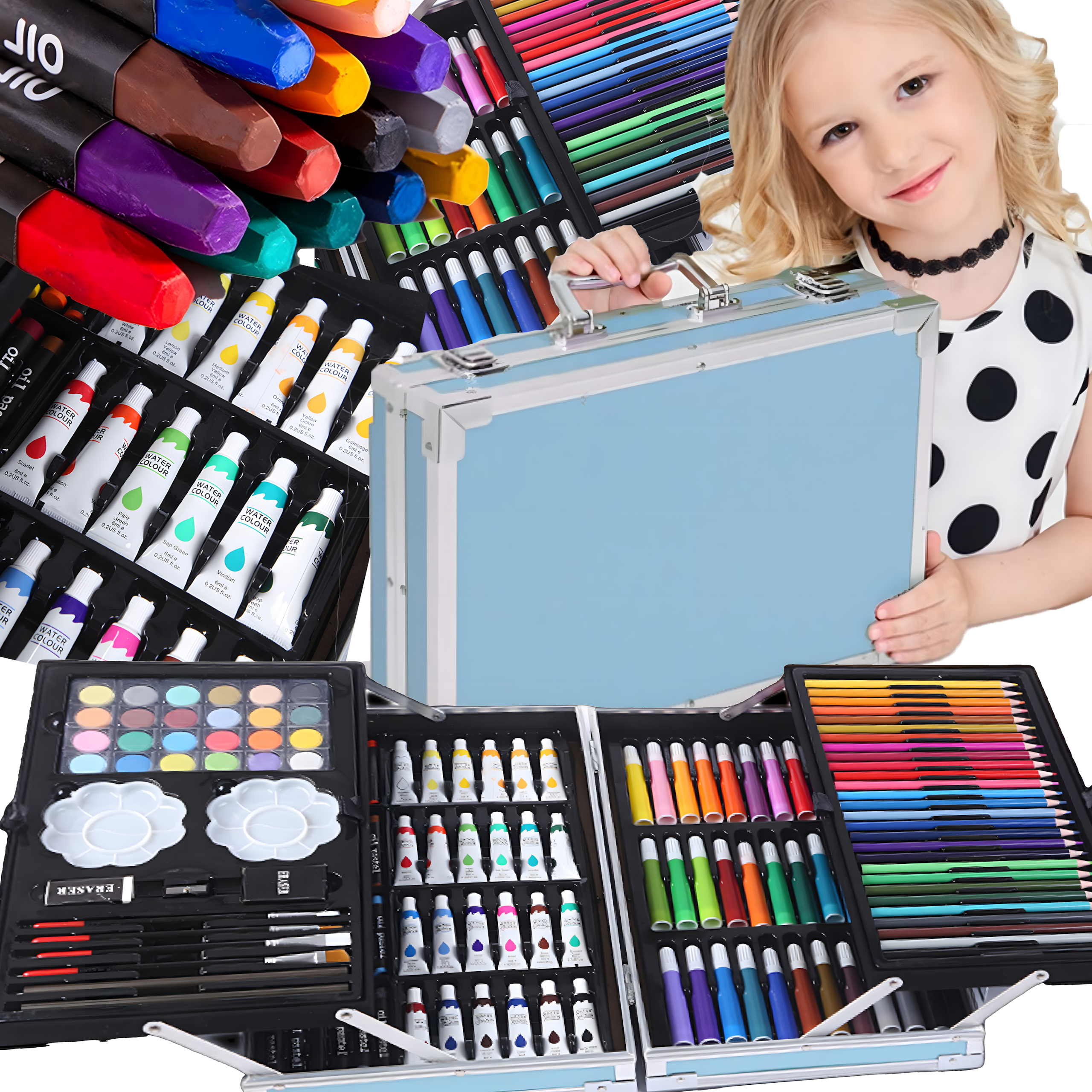 Zestaw do Malowania dla Dzieci Artystyczny Plastyczny Kredki 145 el Walizka - obrazek 3