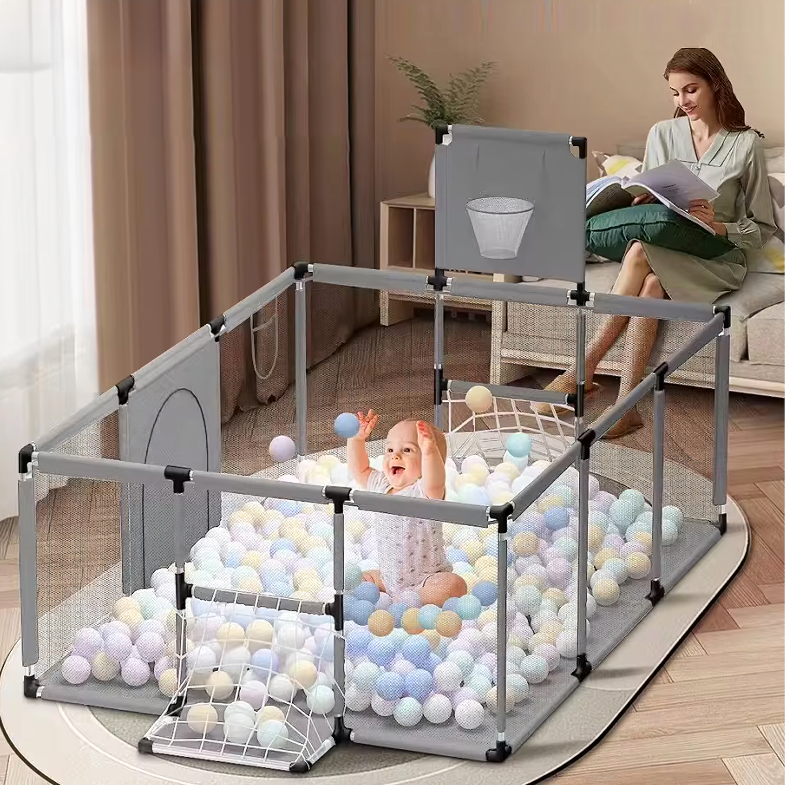 Kojec Dziecięcy Plac Zabaw Suchy Basen dla Dzieci 235x129cm Boisko Piłki - obrazek 9