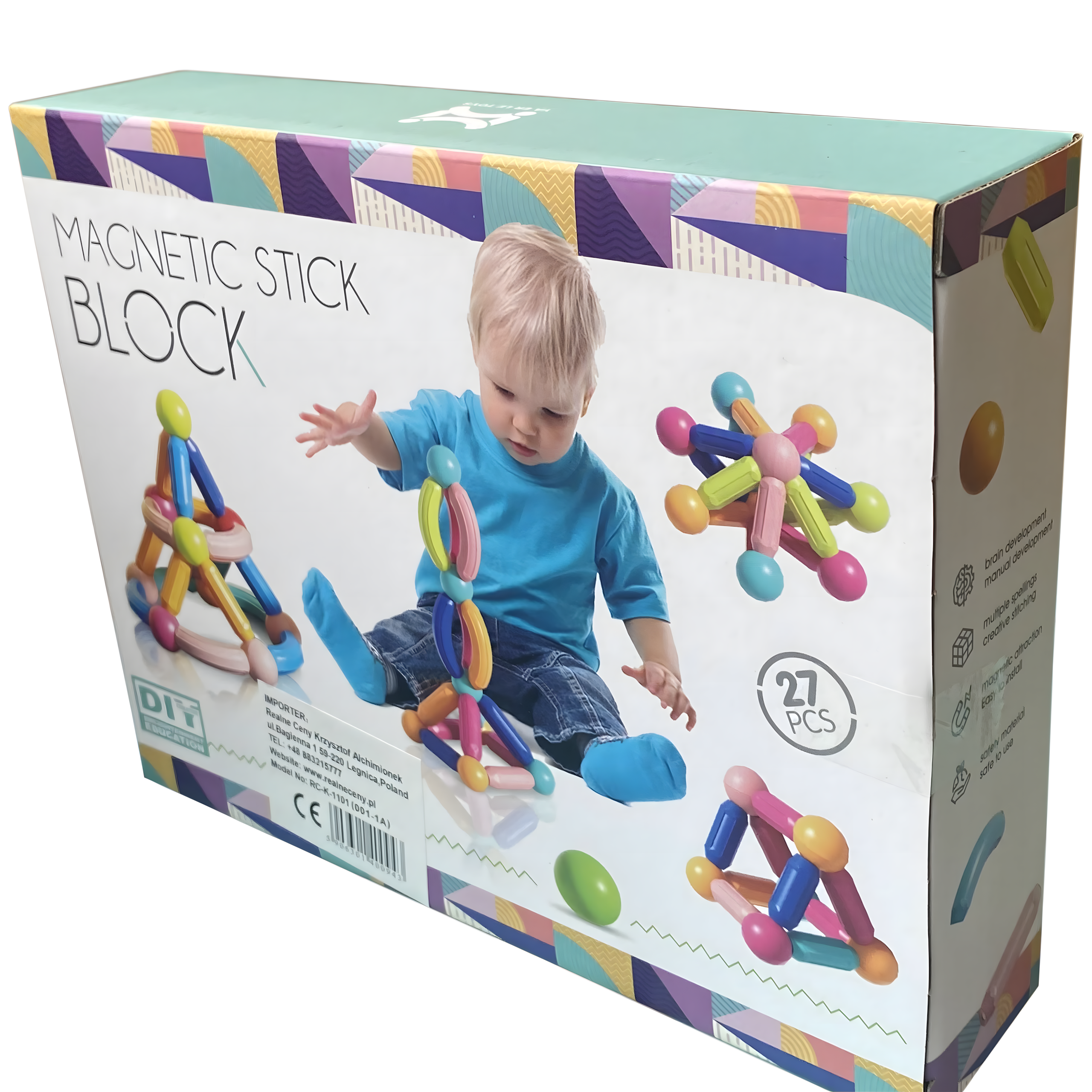 Klocki Magnetyczne Edukacyjne Kreatywne Magnetic Sticks 27 Elementów