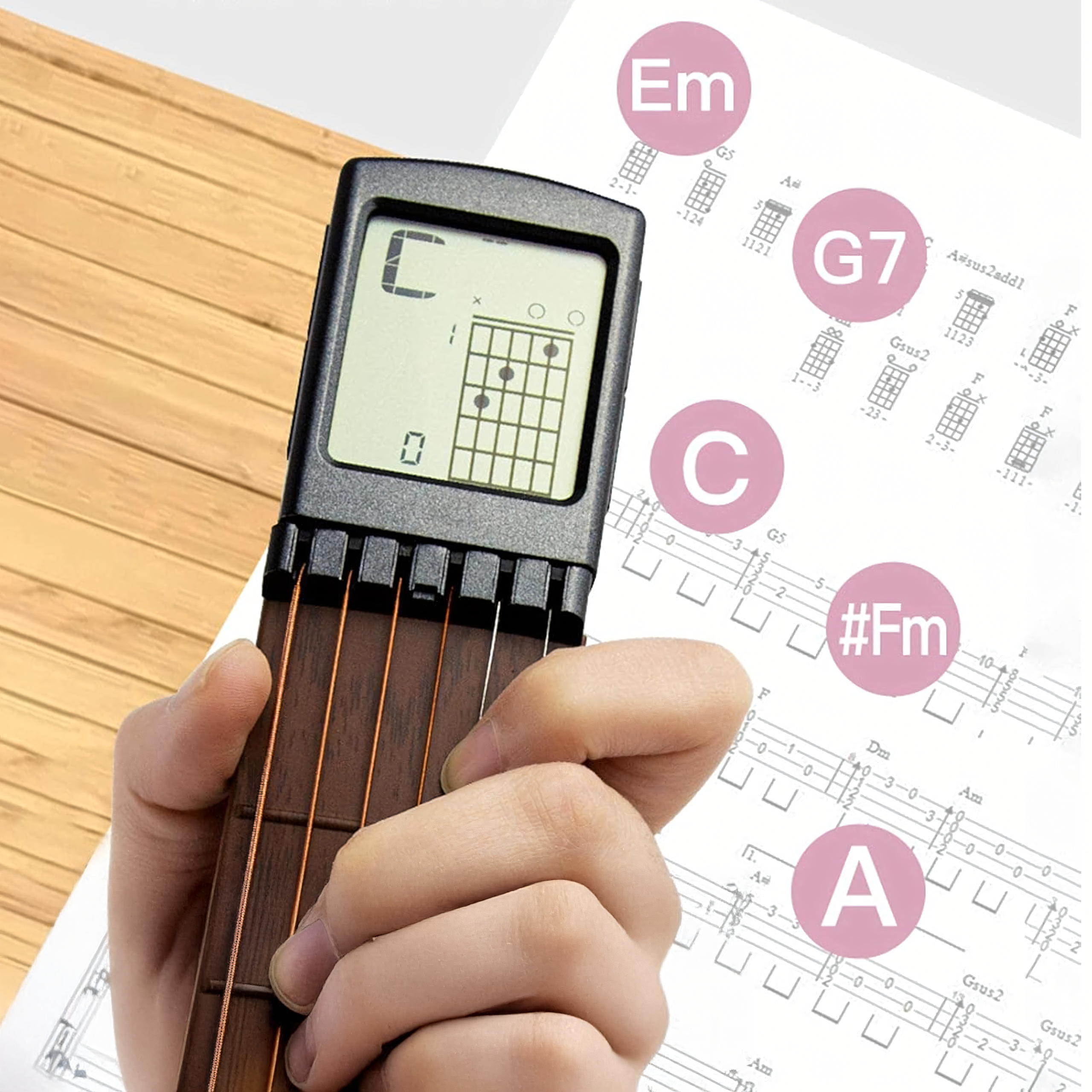 Cyfrowy Trener Trenażer Akordów Gitarowych z Ekranem Przenośna Mini Gitara - obrazek 9