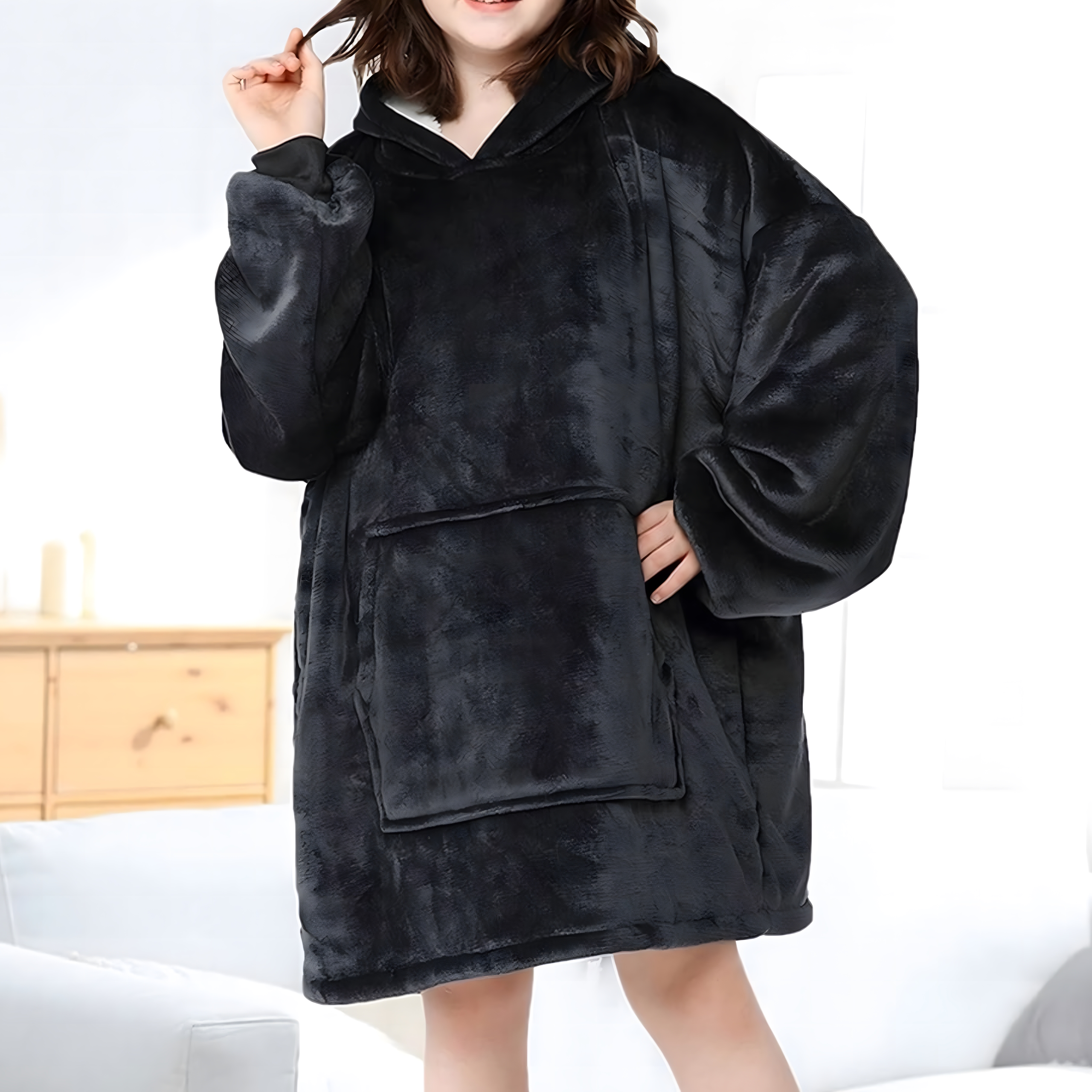 DUŻA BLUZA KOC KOCOBLUZA OVERSIZE GRUBA Z KAPTUREM SZLAFROK DAMSKA MĘSKA - obrazek 3