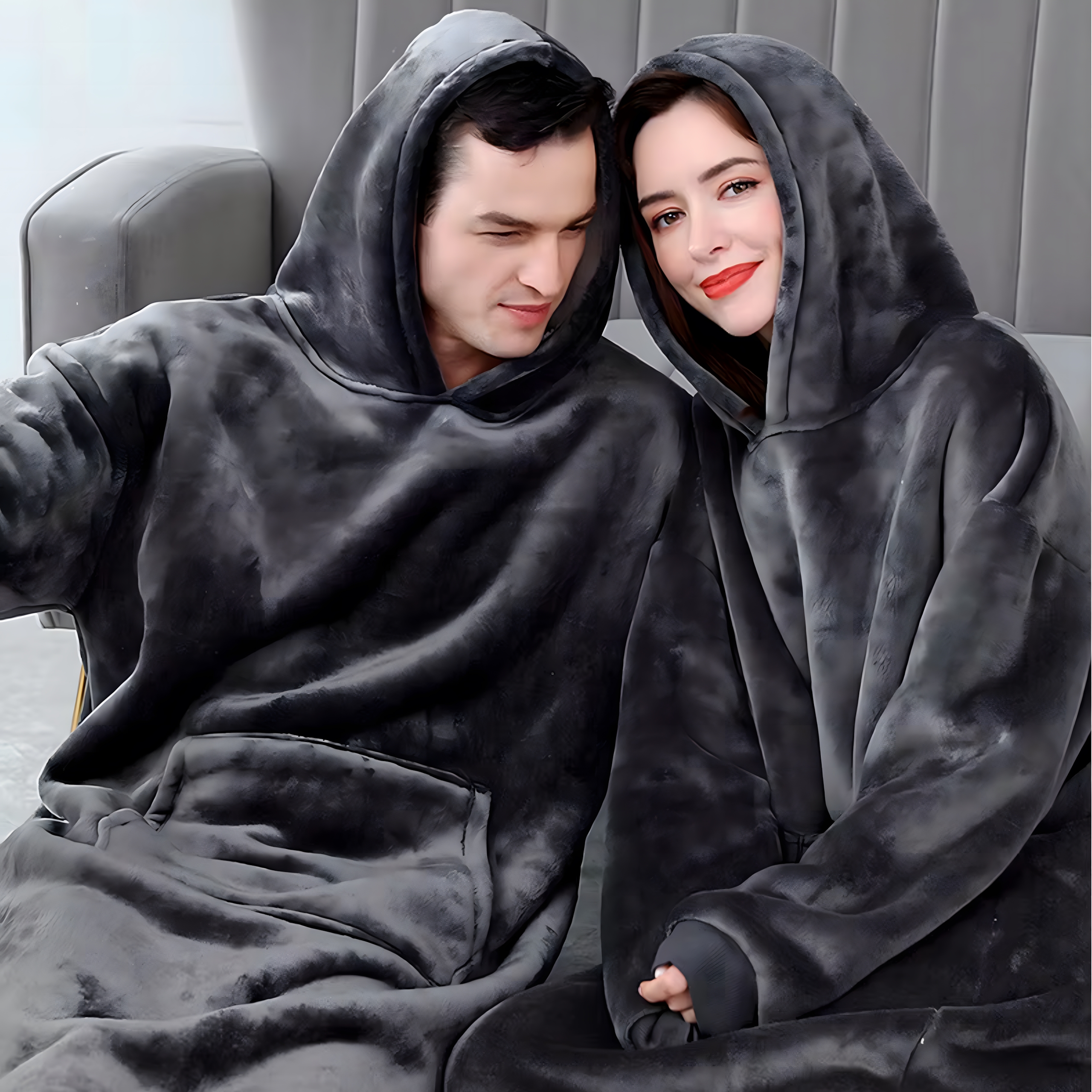 DUŻA BLUZA KOC KOCOBLUZA OVERSIZE GRUBA Z KAPTUREM SZLAFROK DAMSKA MĘSKA - obrazek 4