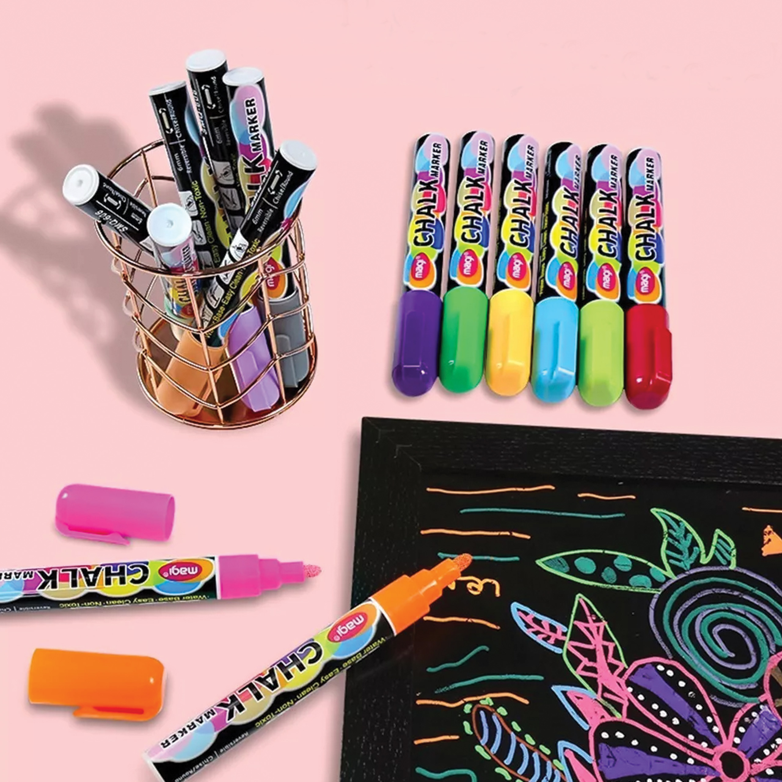 MARKERY KREDOWE DO TABLIC ZESTAW MIX KOLORÓW FLAMASTRY ŚCIERALNE 10 SZTUK - obrazek 3