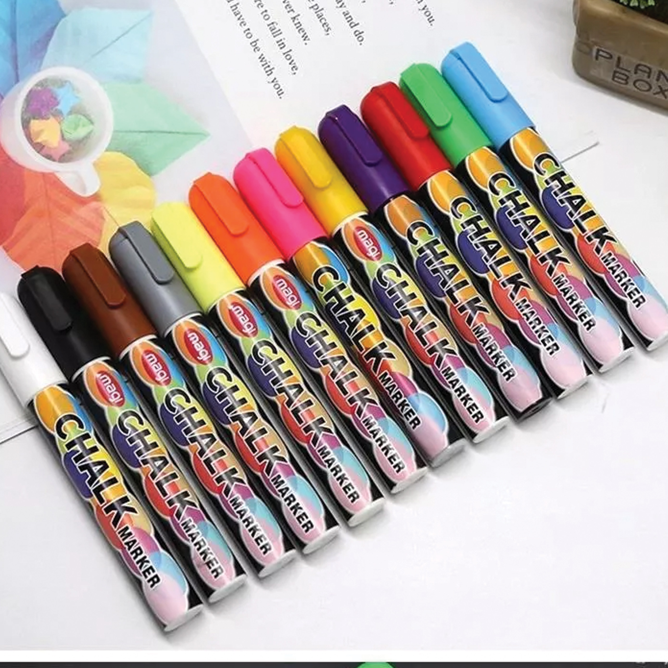 MARKERY KREDOWE DO TABLIC ZESTAW MIX KOLORÓW FLAMASTRY ŚCIERALNE 12 SZTUK - obrazek 4