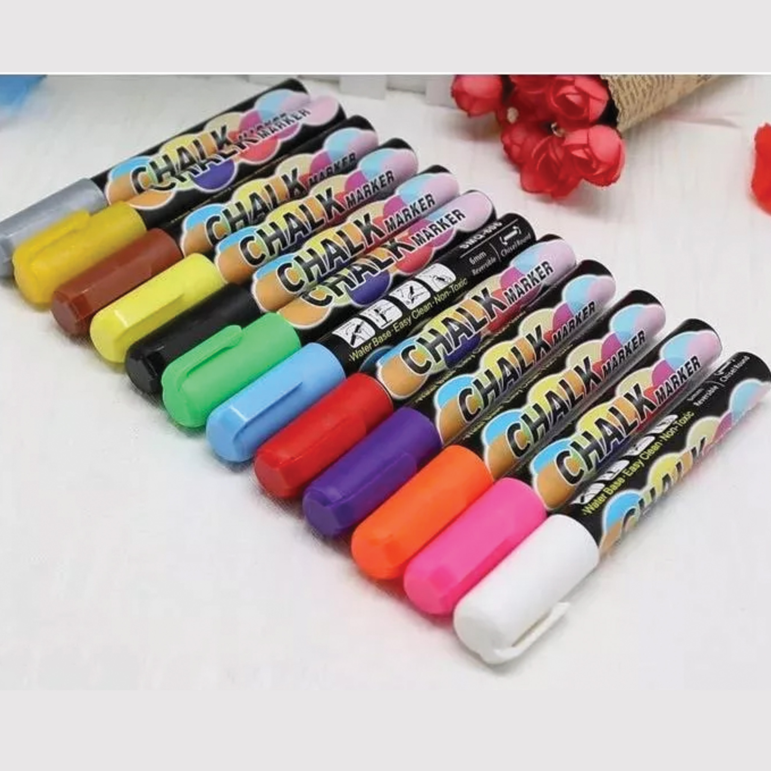 MARKERY KREDOWE DO TABLIC ZESTAW MIX KOLORÓW FLAMASTRY ŚCIERALNE 12 SZTUK - obrazek 5