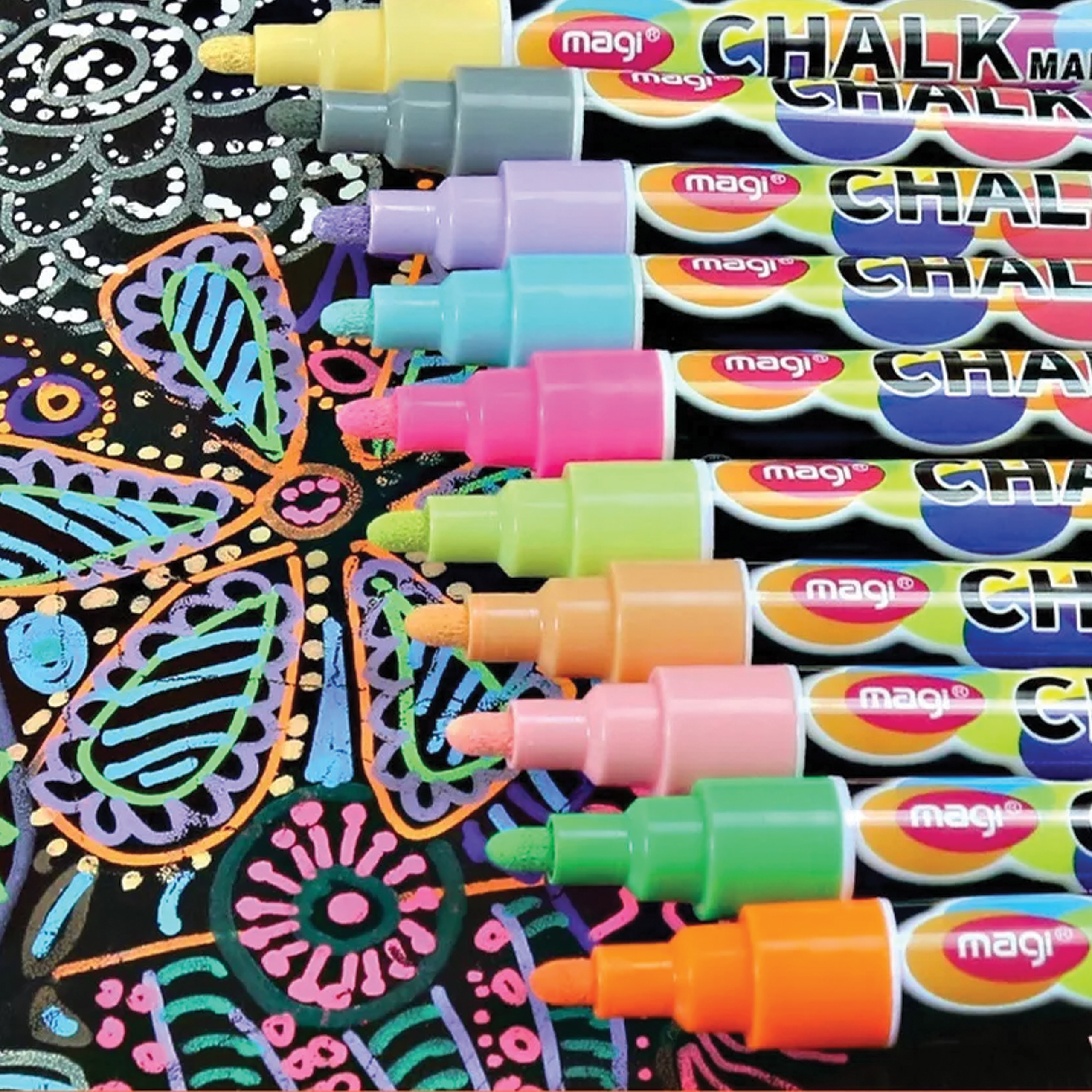 MARKERY KREDOWE DO TABLIC ZESTAW MIX KOLORÓW FLAMASTRY ŚCIERALNE 12 SZTUK - obrazek 6