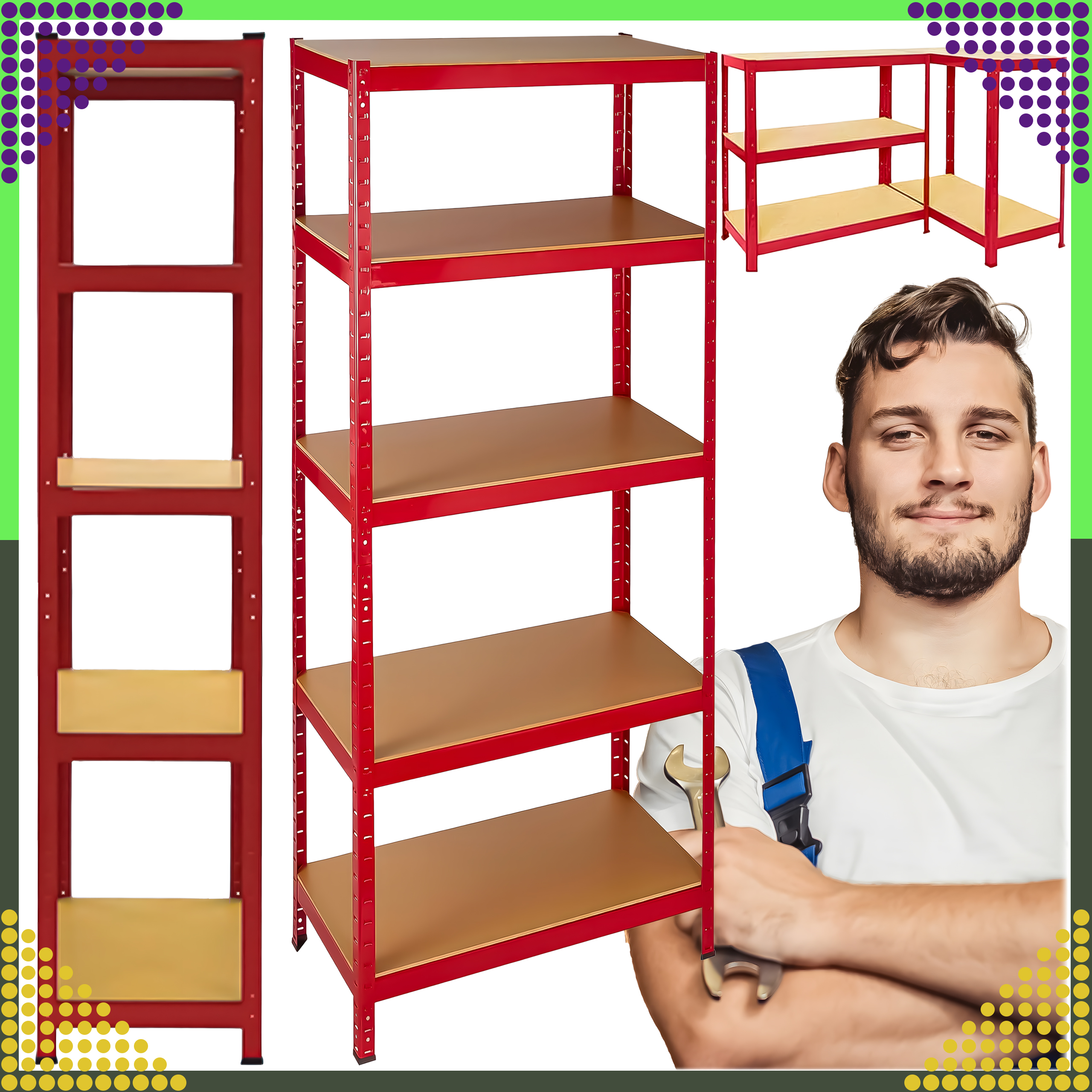 100x Regał Magazynowy Czerwony 180x90x40 Garażowy Garaż Piwnica Magazyn 875 kg - obrazek 3