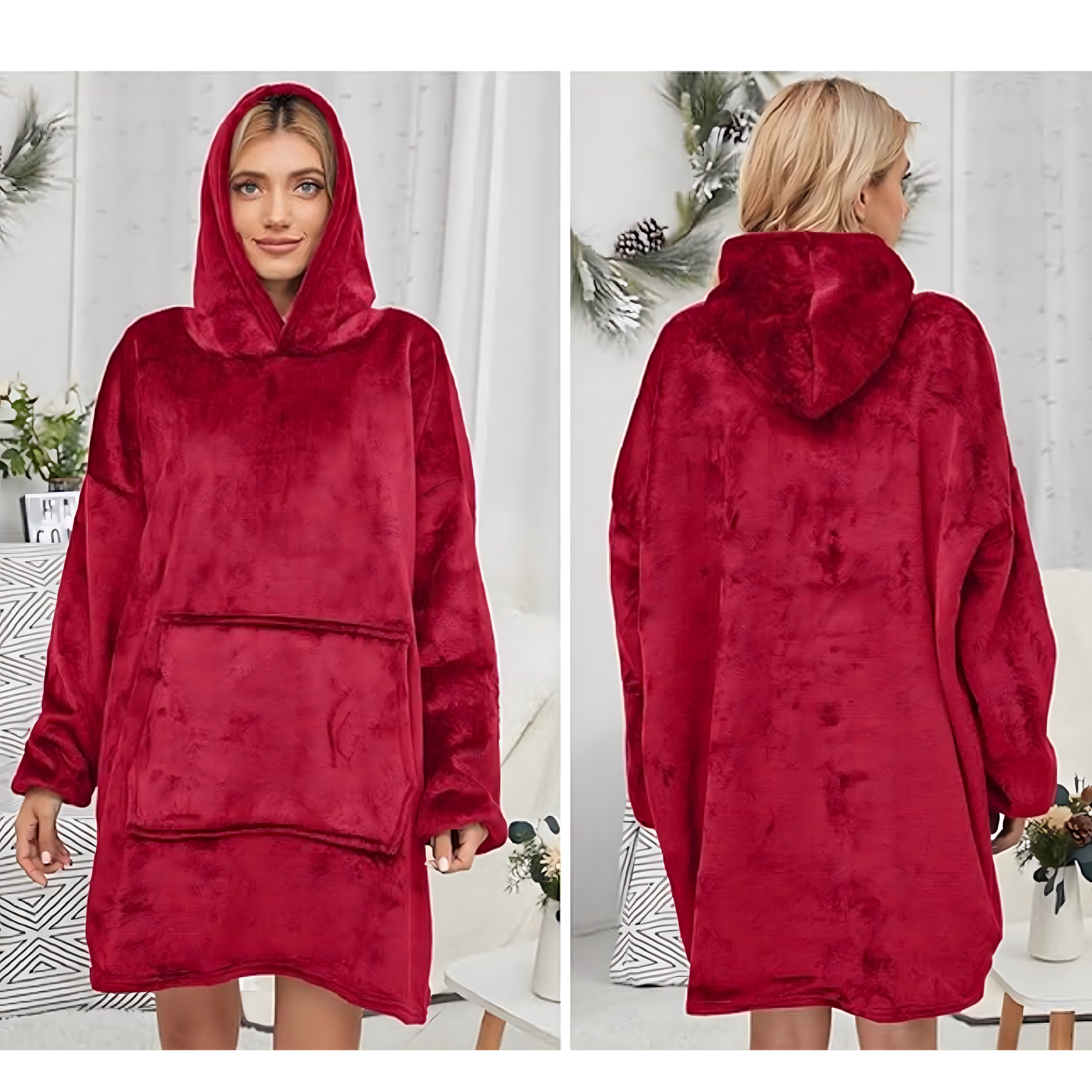 DUŻA BLUZA KOC KOCOBLUZA OVERSIZE GRUBA Z KAPTUREM SZLAFROK DAMSKA MĘSKA - obrazek 7