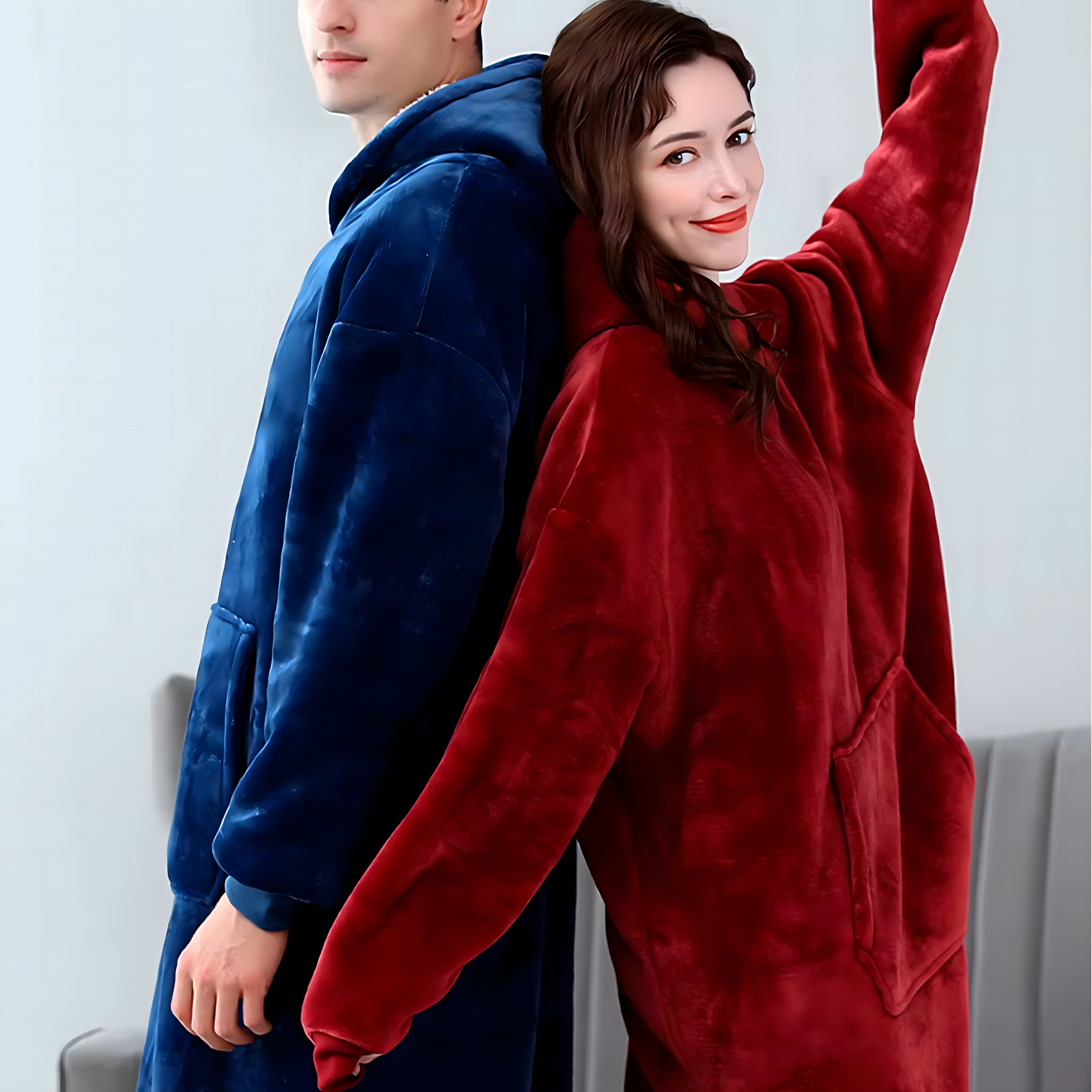 DUŻA BLUZA KOC KOCOBLUZA OVERSIZE GRUBA Z KAPTUREM SZLAFROK DAMSKA MĘSKA - obrazek 9