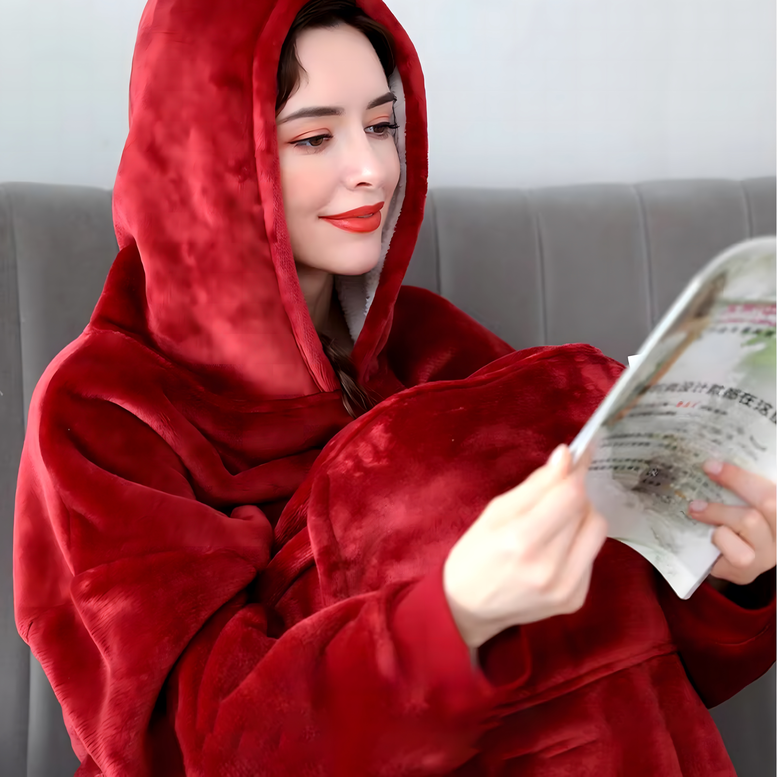 DUŻA BLUZA KOC KOCOBLUZA OVERSIZE GRUBA Z KAPTUREM SZLAFROK DAMSKA MĘSKA - obrazek 10