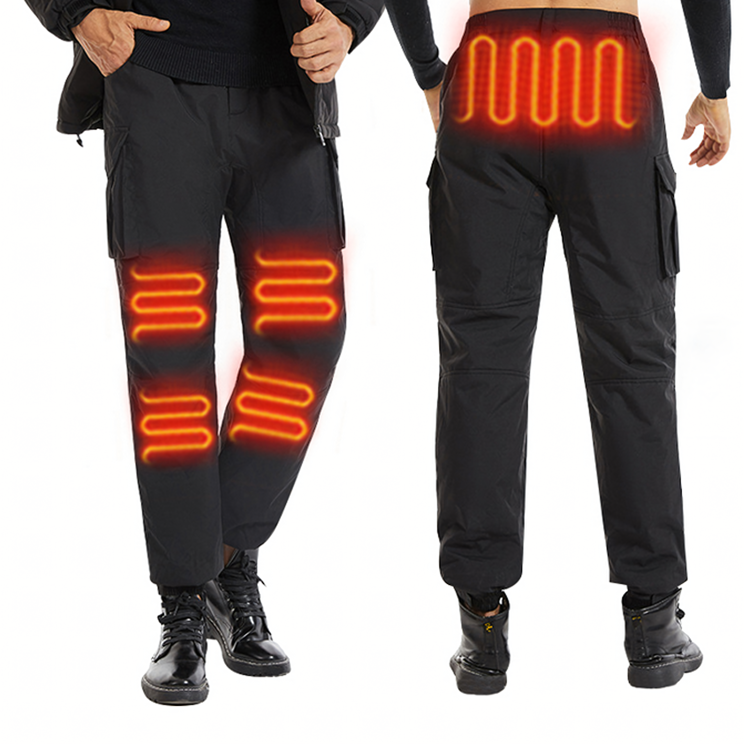 Spodnie Grzewcze Podgrzewane USB Wodoodporne Bojówki Powerbank Zimowe