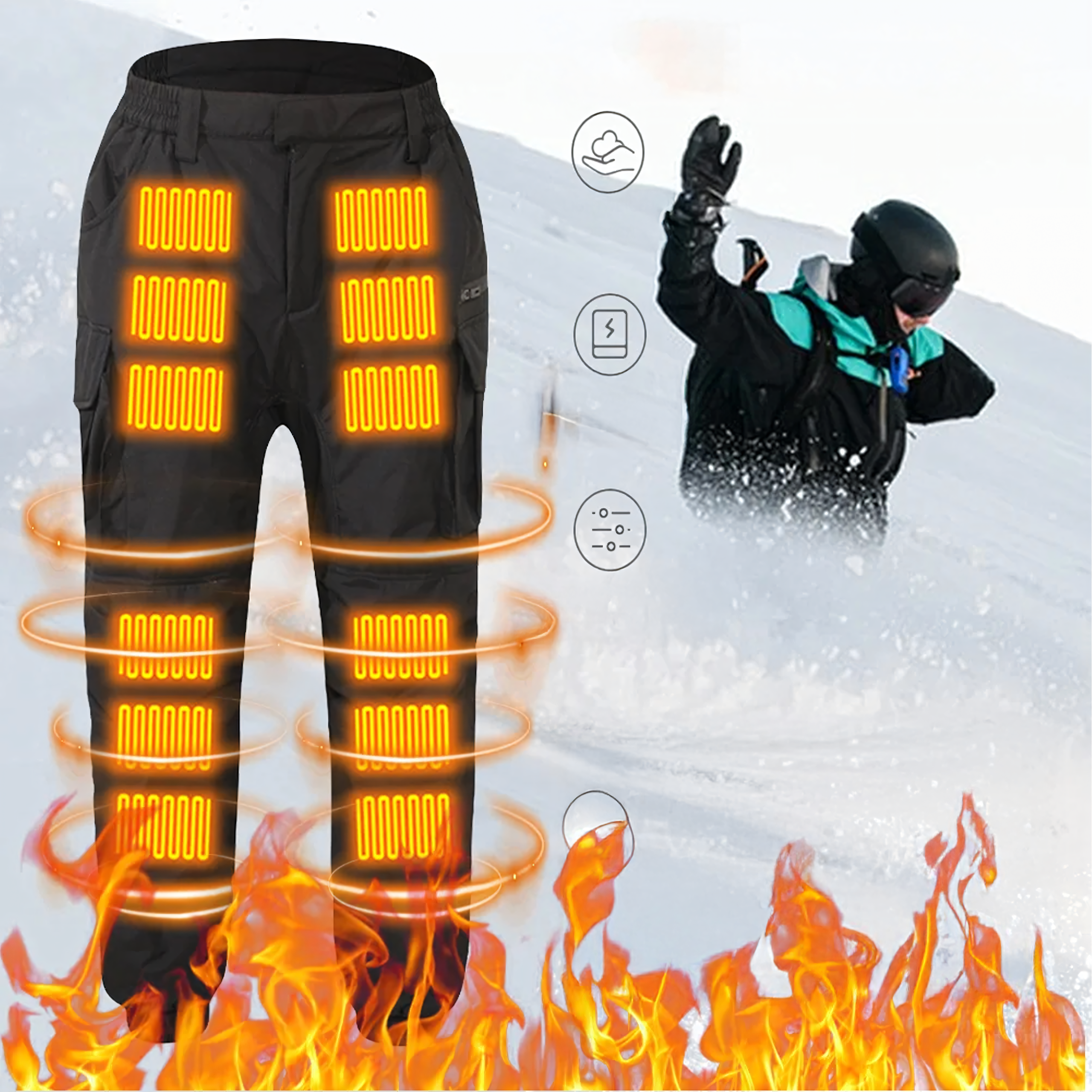 Spodnie Grzewcze Podgrzewane USB Wodoodporne Bojówki Powerbank Zimowe - obrazek 4