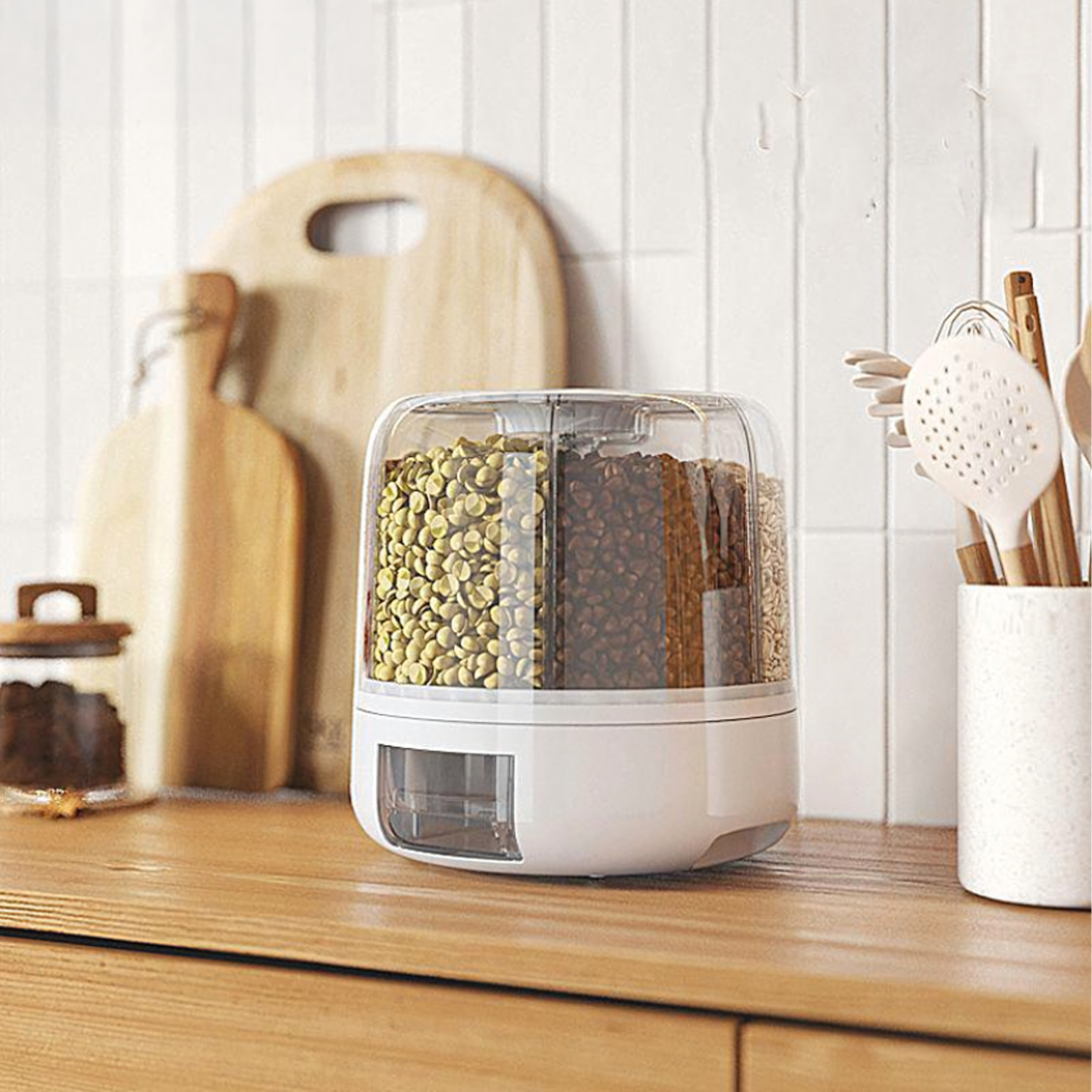 Pojemnik Organizer na Żywność Obrotowy 360 Produkty Sypkie Przyprawy Biały - obrazek 5