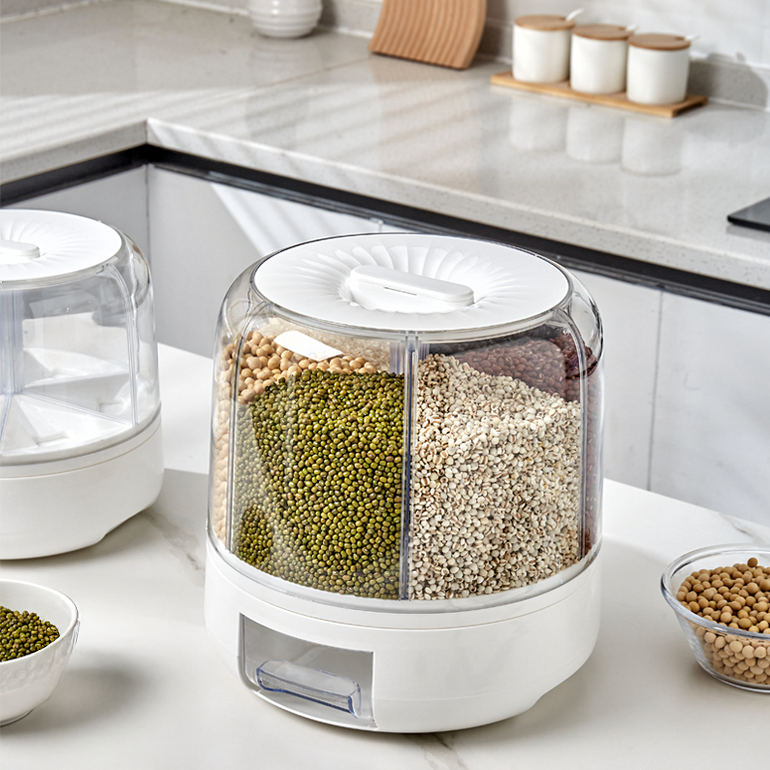 Pojemnik Organizer na Żywność Obrotowy 360 Produkty Sypkie Przyprawy Biały - obrazek 10