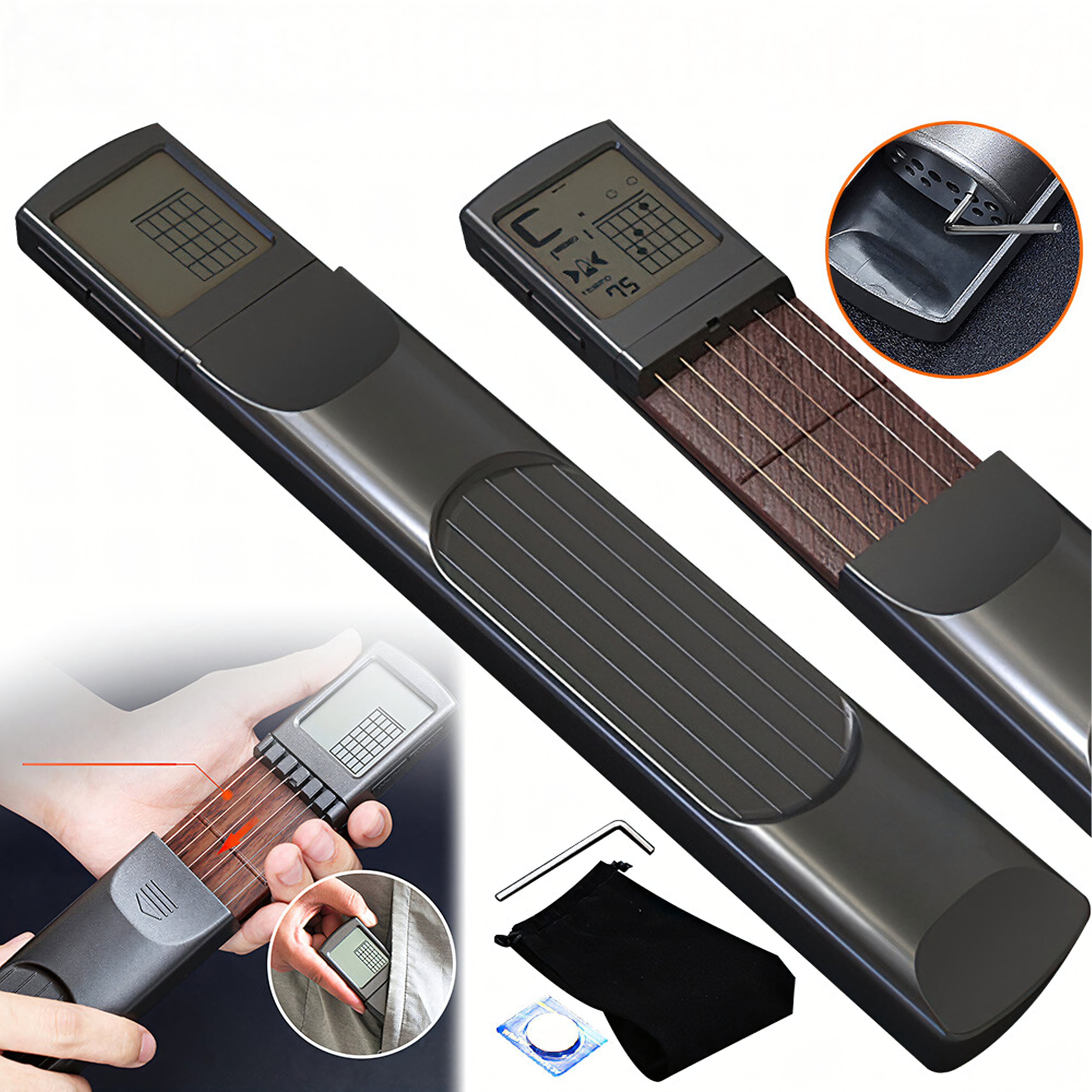 Cyfrowy Trener Trenażer Akordów Gitarowych z Ekranem Przenośna Mini Gitara - obrazek 11