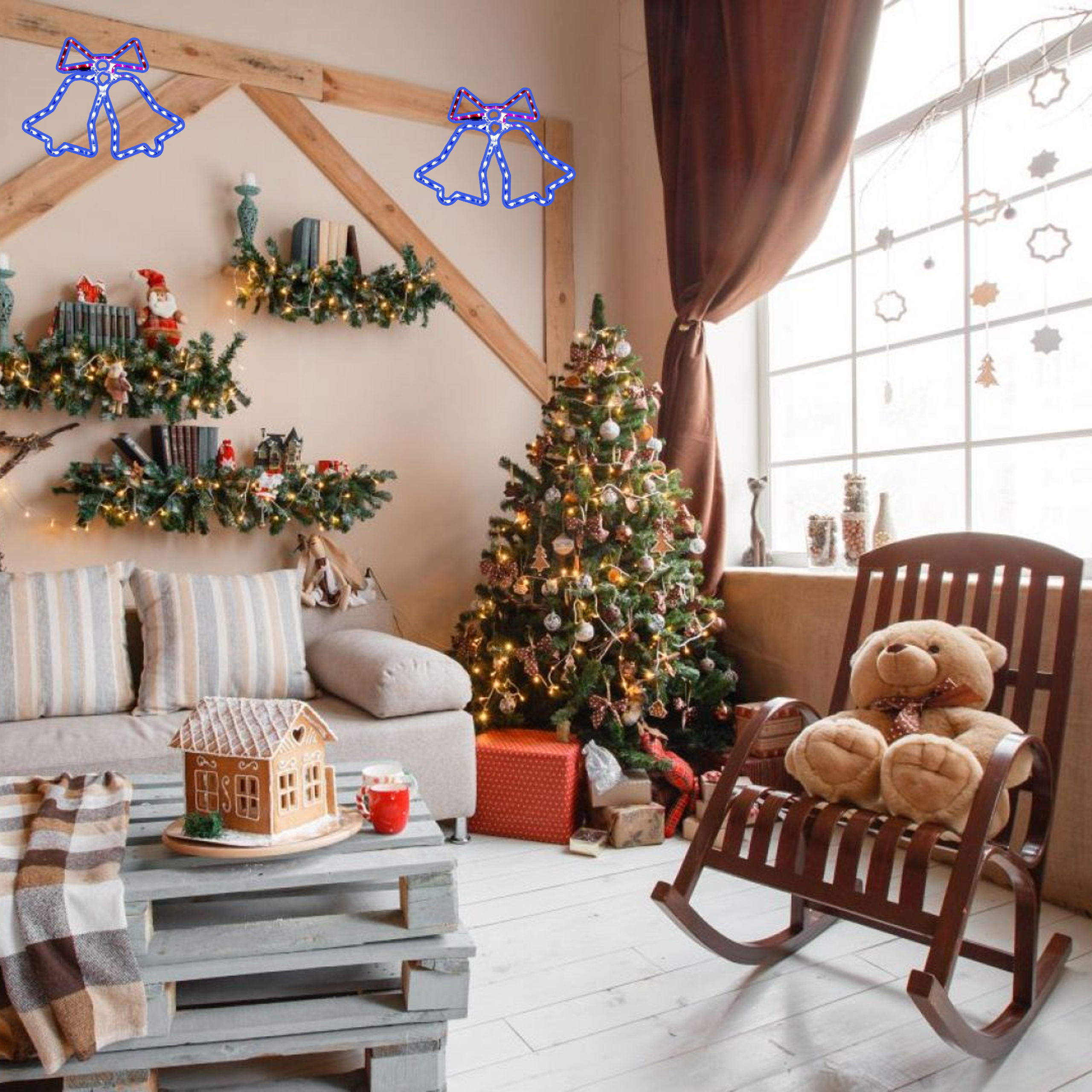 Lampki Świąteczne Dzwonki 72 Led Zewnętrzne XXL Choinkowe Ozdoba Wisząca - obrazek 11