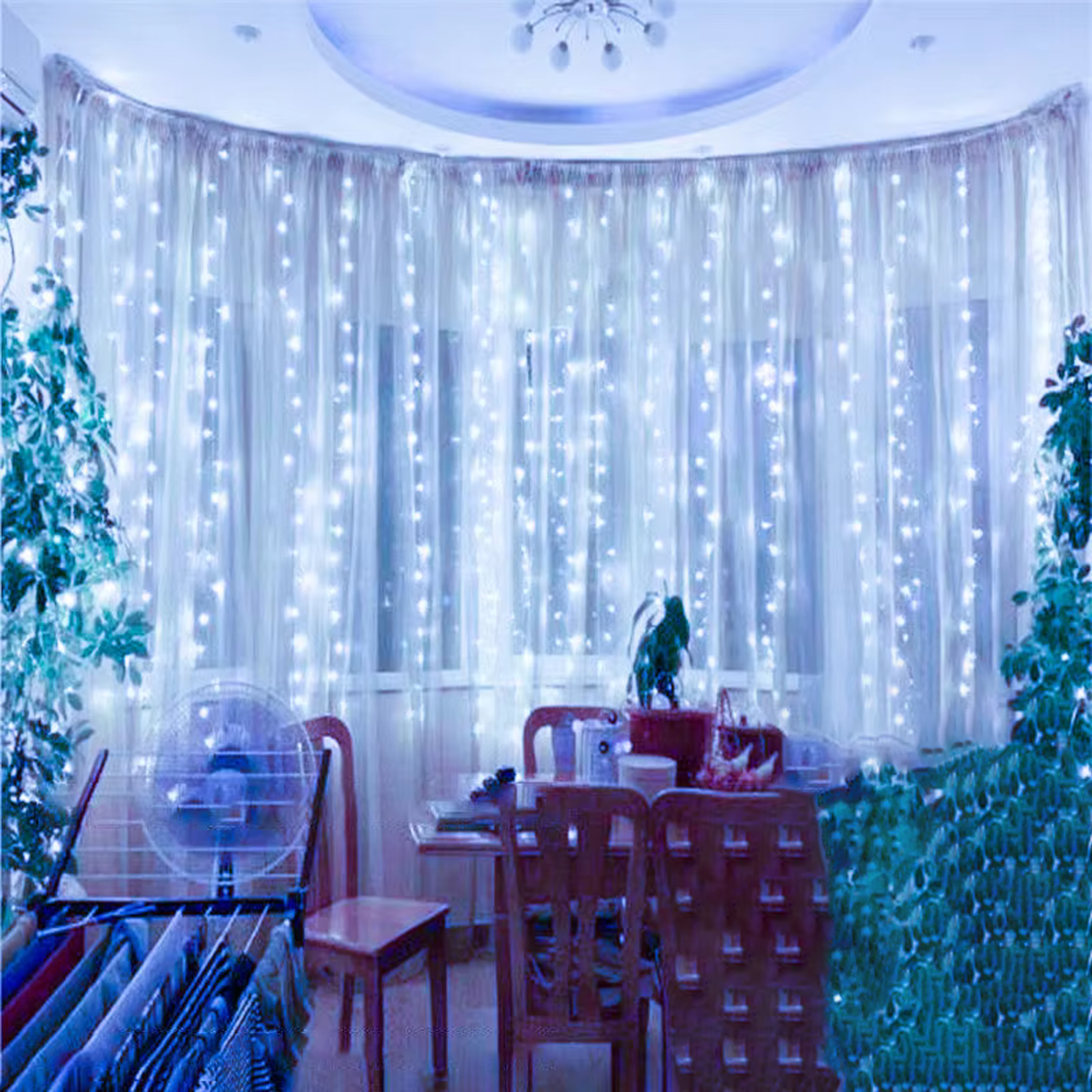 LAMPKI WISZĄCE 300 LED GIRLANDA KURTYNA ŚWIETLNA OKIENNA 3x3m DEKORACYJNA - obrazek 3