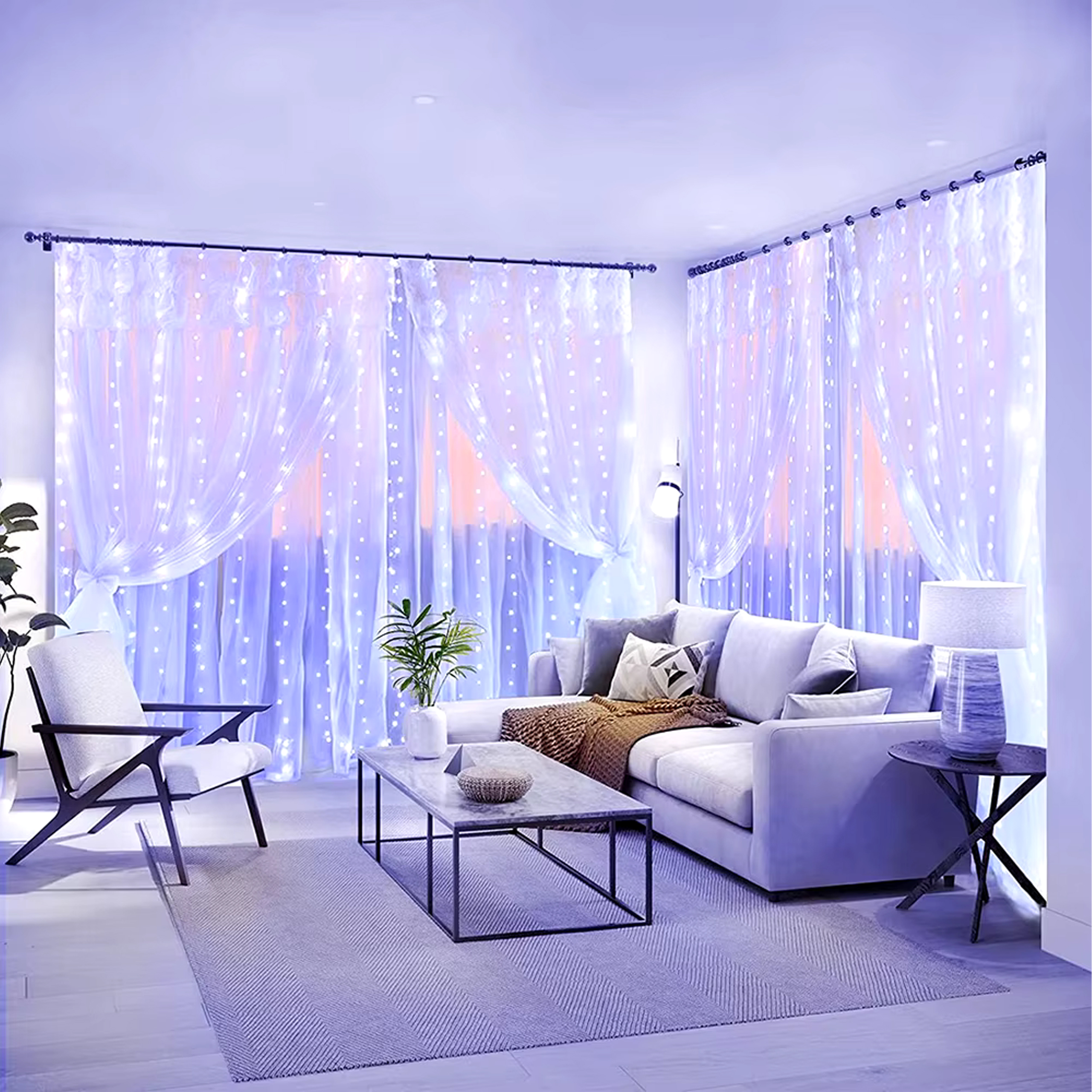 LAMPKI WISZĄCE 300 LED GIRLANDA KURTYNA ŚWIETLNA OKIENNA 3x3m DEKORACYJNA - obrazek 6