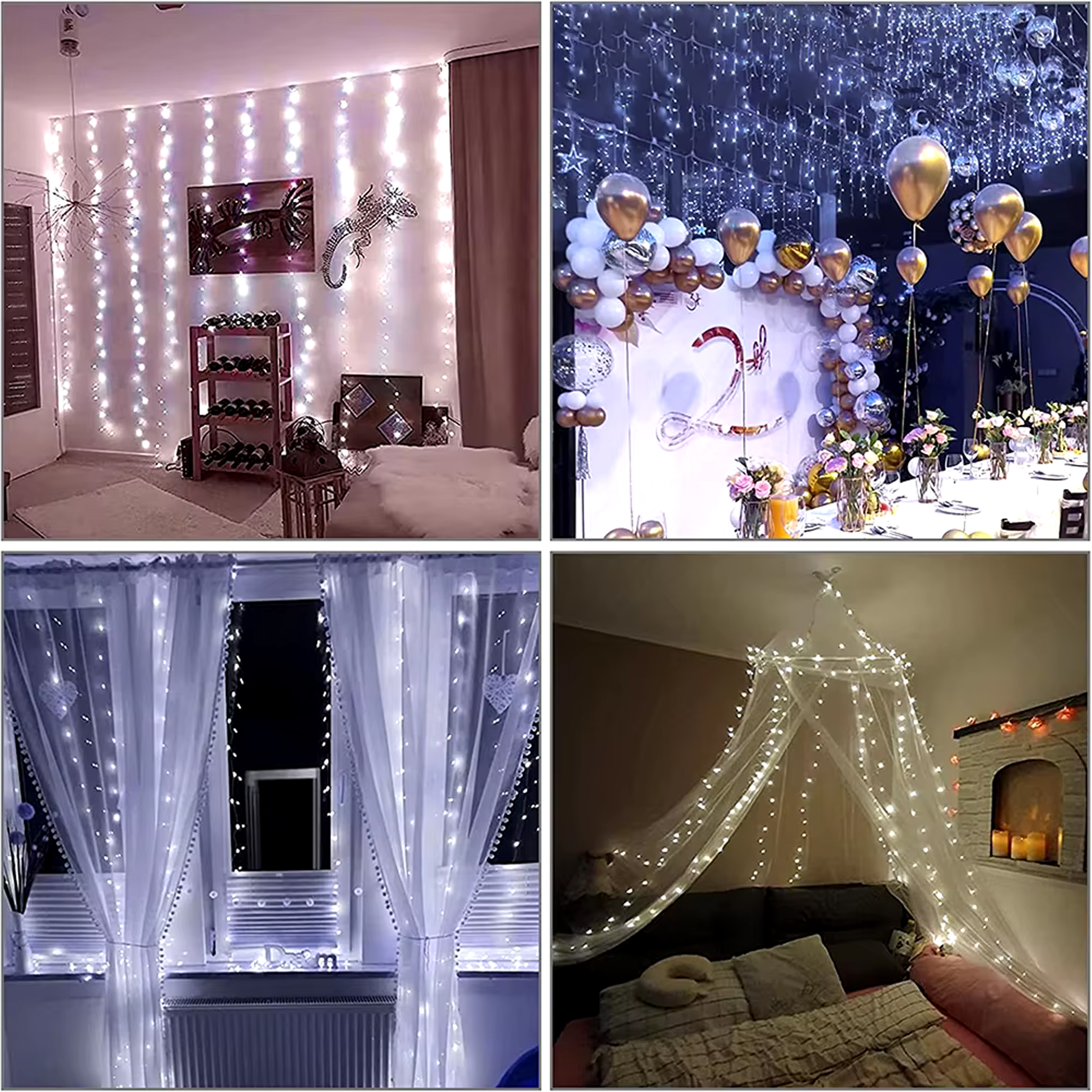 LAMPKI WISZĄCE 300 LED GIRLANDA KURTYNA ŚWIETLNA OKIENNA 3x3m DEKORACYJNA - obrazek 7