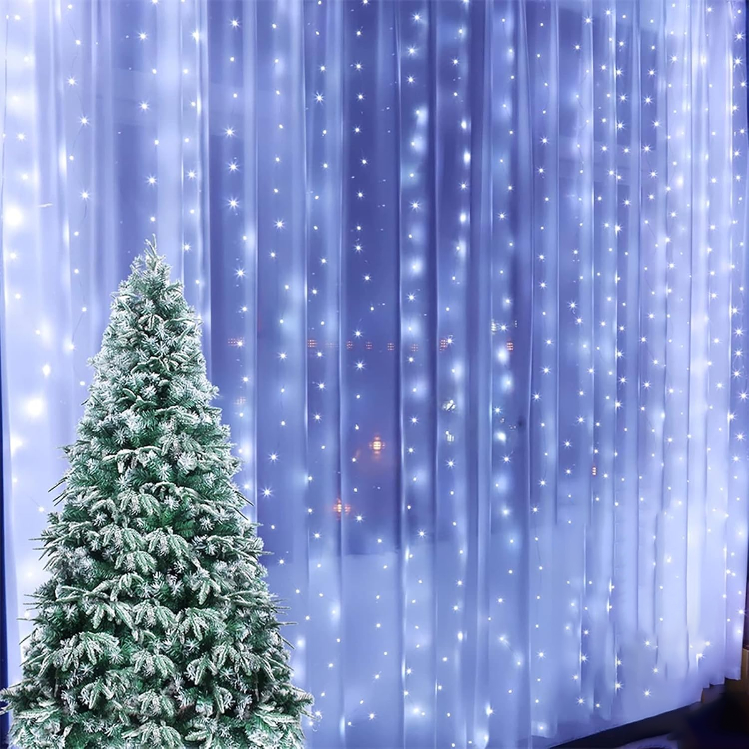 LAMPKI WISZĄCE 300 LED GIRLANDA KURTYNA ŚWIETLNA OKIENNA 3x3m DEKORACYJNA - obrazek 9