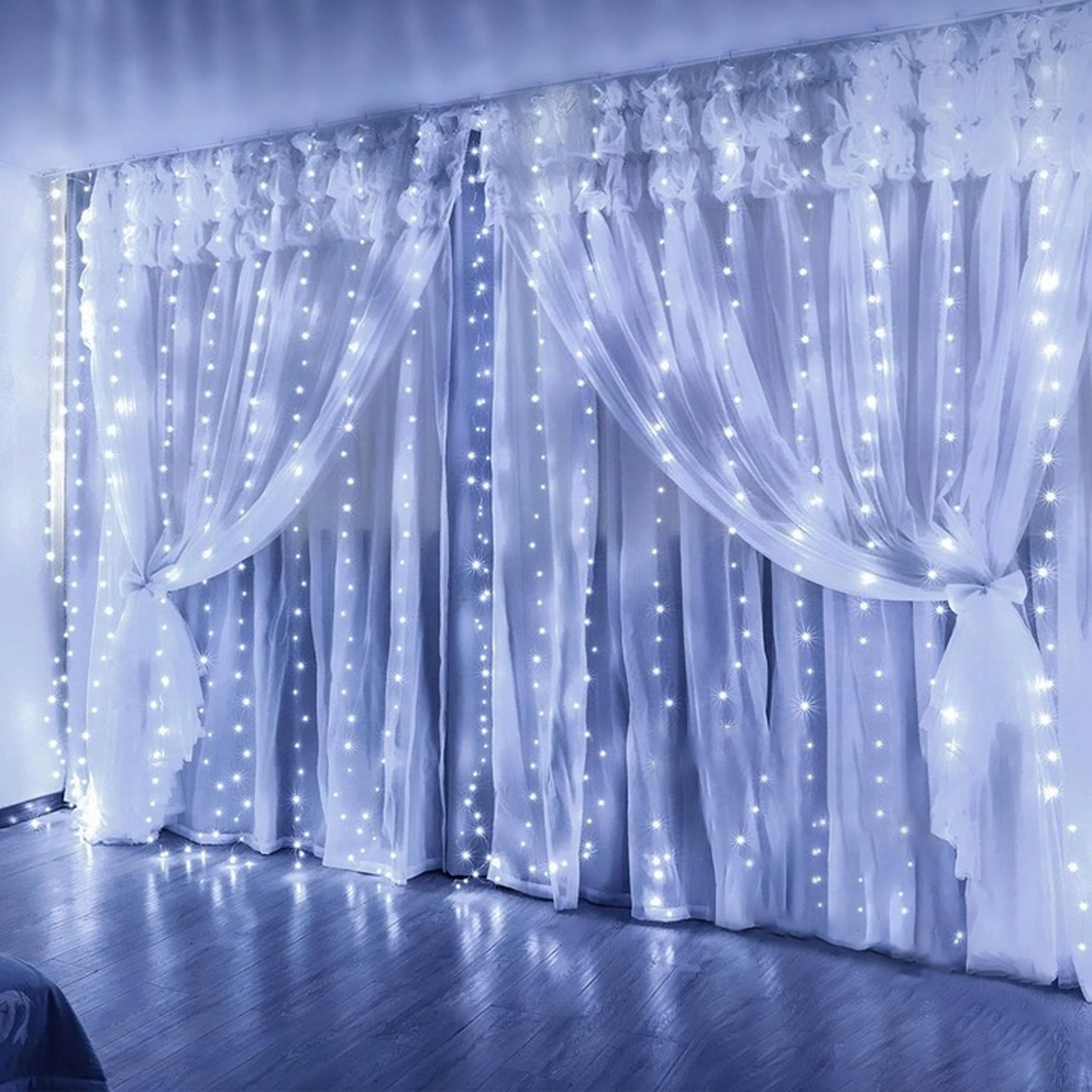 LAMPKI WISZĄCE 300 LED GIRLANDA KURTYNA ŚWIETLNA OKIENNA 3x3m DEKORACYJNA - obrazek 10