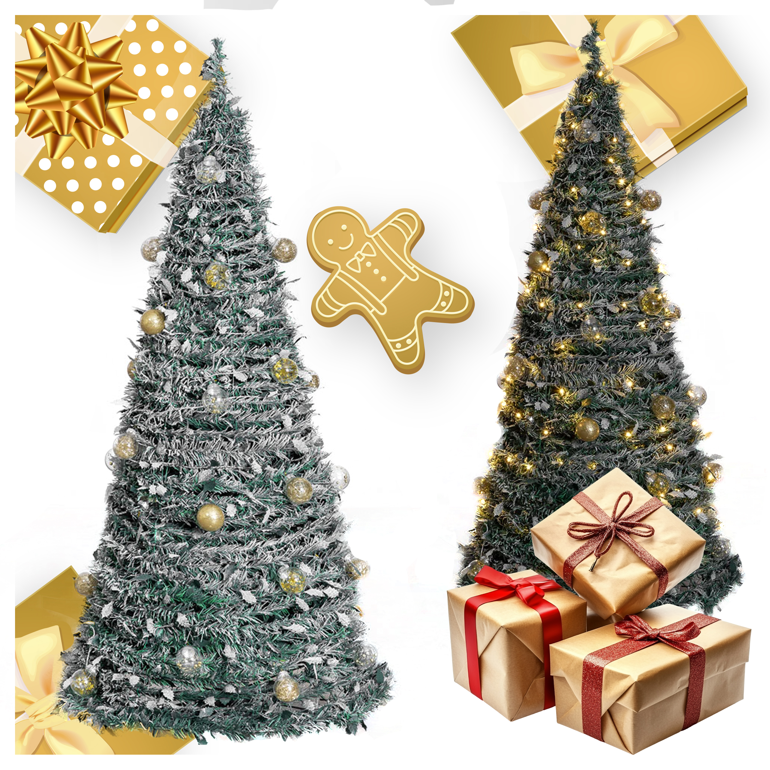 Choinka Świąteczna Udekorowana Ozdobna Gotowa Składana 210cm Lampki Bombki - obrazek 8