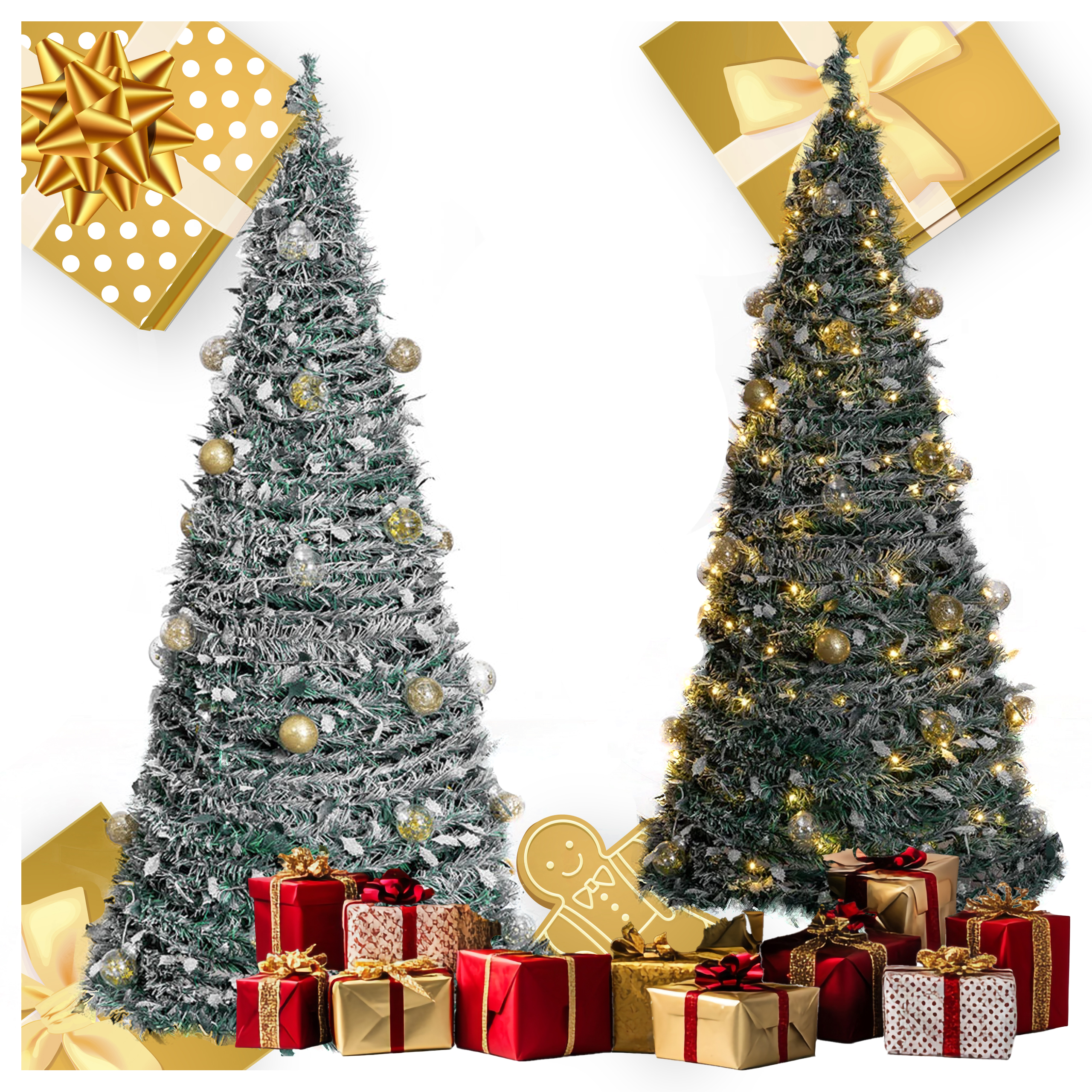 Choinka Świąteczna Udekorowana Ozdobna Gotowa Składana 210cm Lampki Bombki - obrazek 11