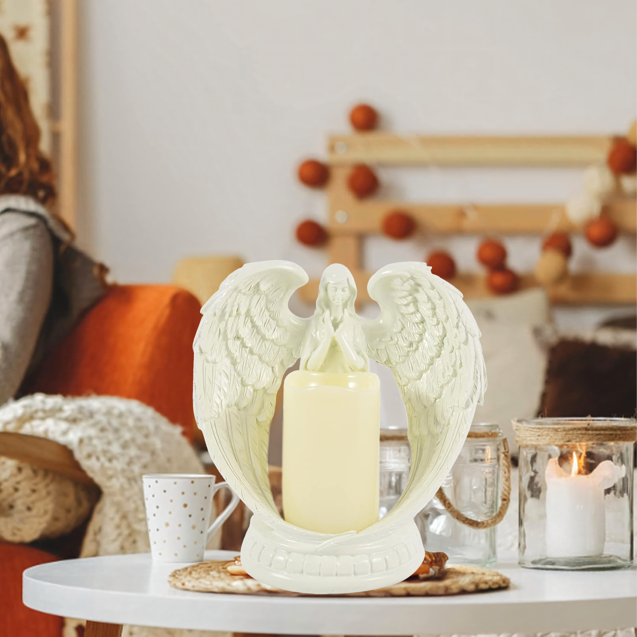 48 x Figurka Dekoracyjna Świecznik Świeca Ozdoba Anioł Aniołek Led Święta Ogród 16cm - obrazek 6
