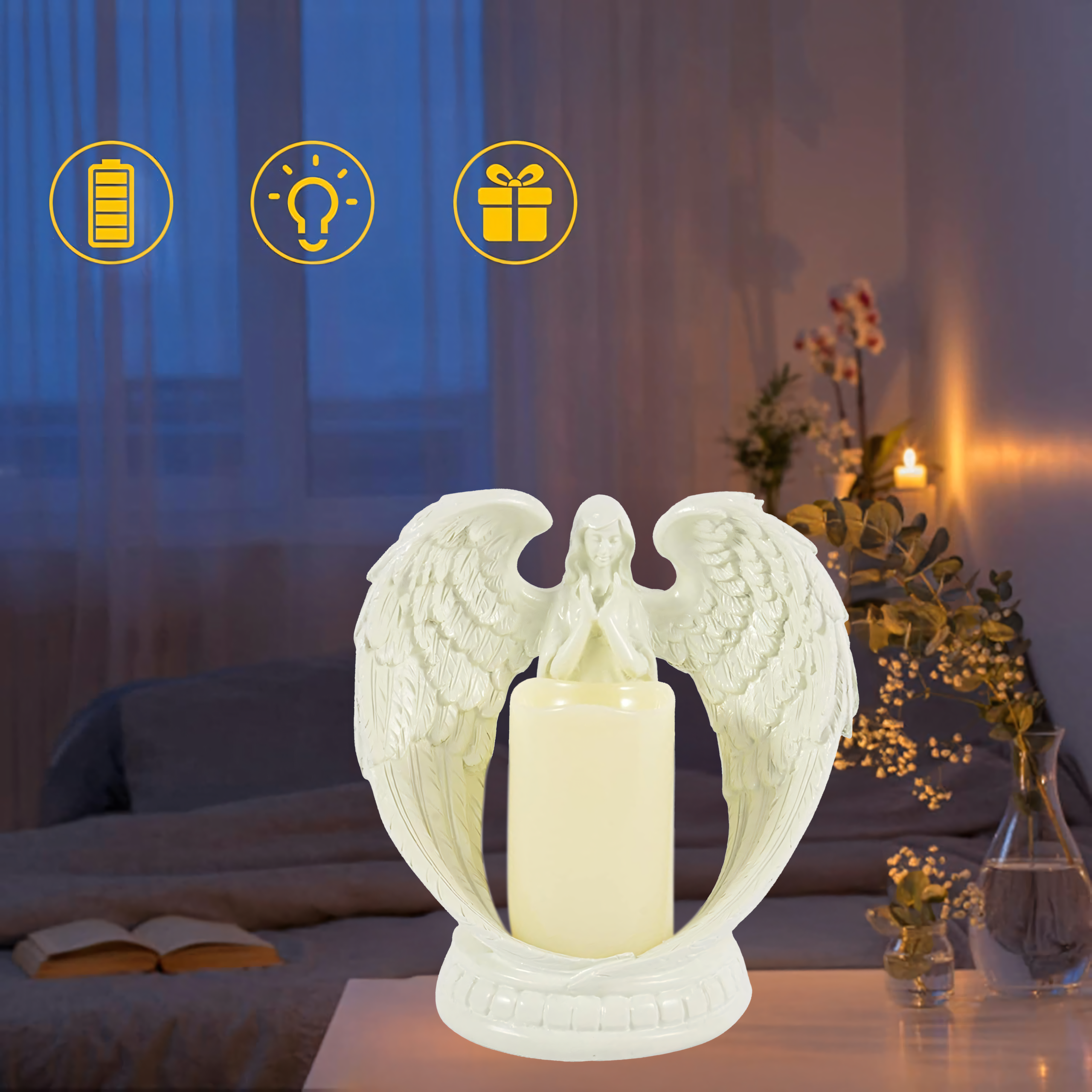 48 x Figurka Dekoracyjna Świecznik Świeca Ozdoba Anioł Aniołek Led Święta Ogród 16cm - obrazek 8