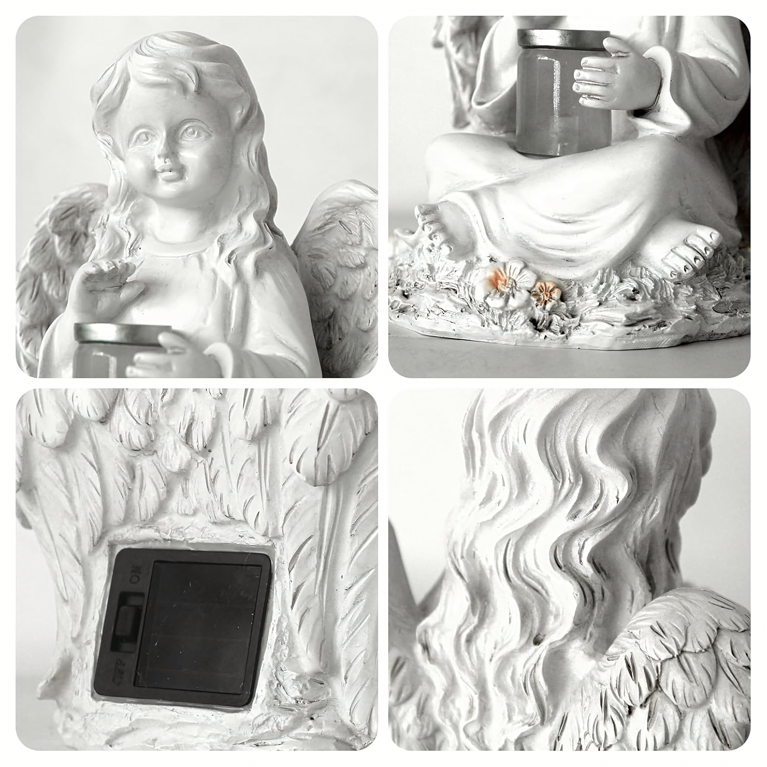 Figurka Świecznik Dekoracja Posążek Aniołek Solarny Led do Ogrodu na Grób 18cm - obrazek 4