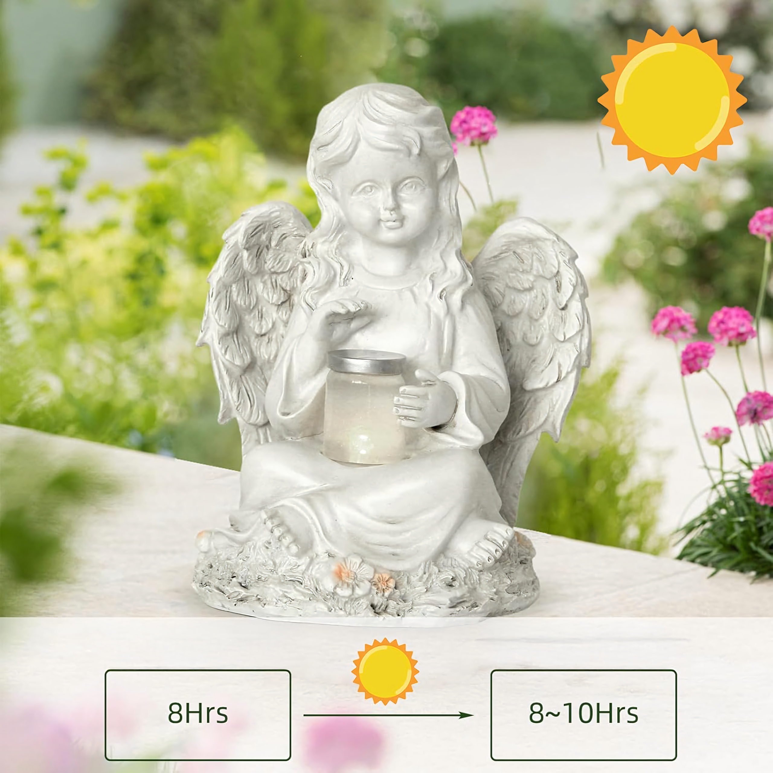 Figurka Świecznik Dekoracja Posążek Aniołek Solarny Led do Ogrodu na Grób 18cm - obrazek 6