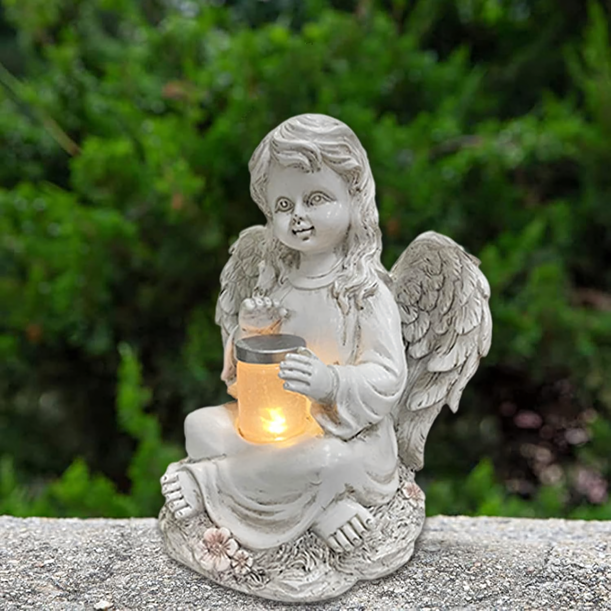 Figurka Świecznik Dekoracja Posążek Aniołek Solarny Led do Ogrodu na Grób 18cm - obrazek 11