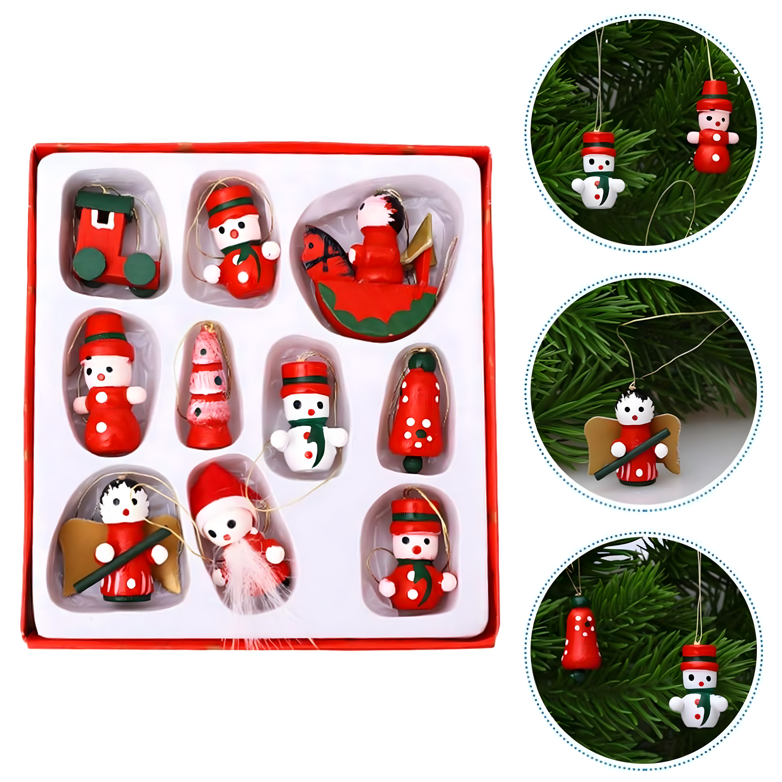 Drewniane Bombki Zawieszki Świąteczne Ozdoby na Choinkę Choinkowe 10 szt - obrazek 4