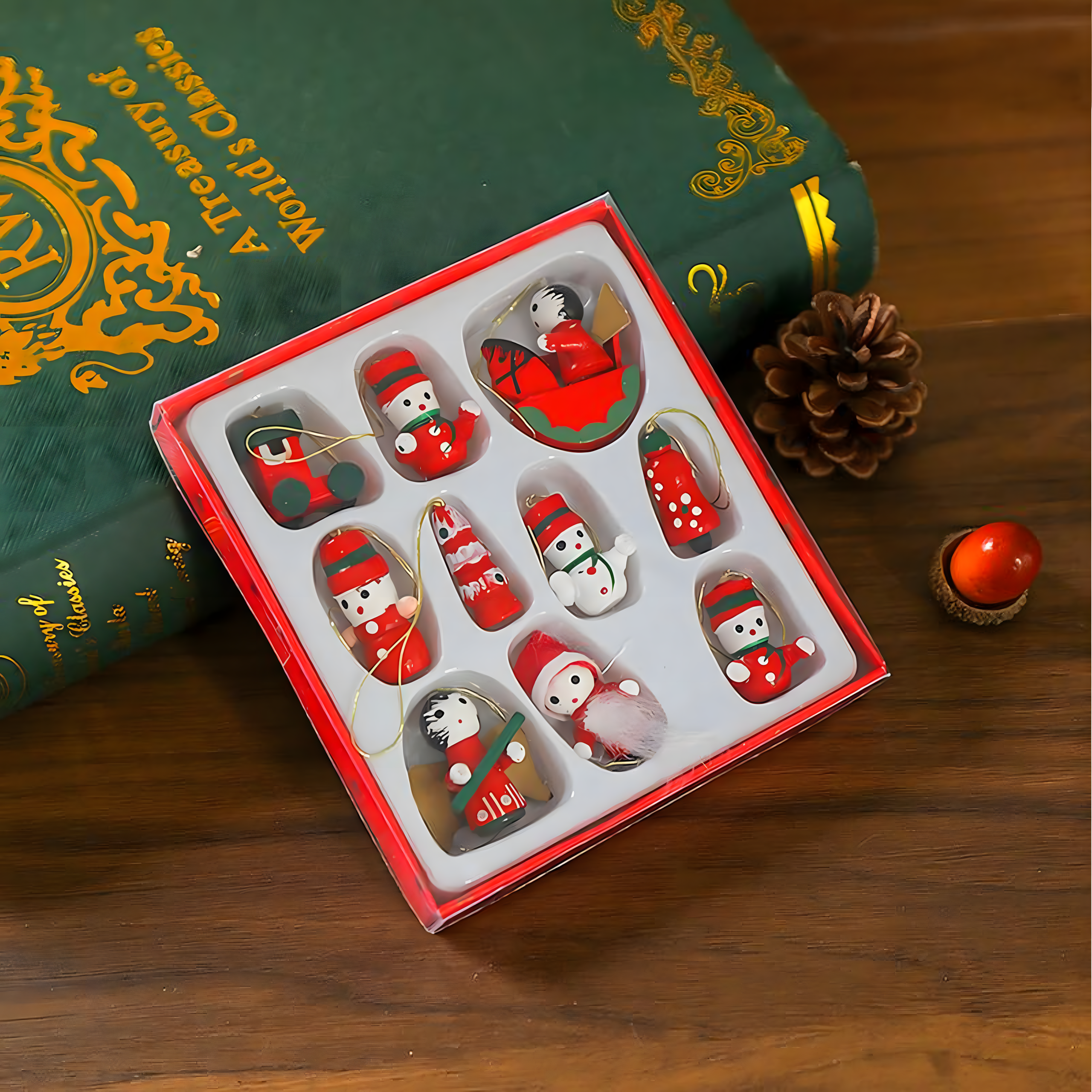 Drewniane Bombki Zawieszki Świąteczne Ozdoby na Choinkę Choinkowe 10 szt - obrazek 5