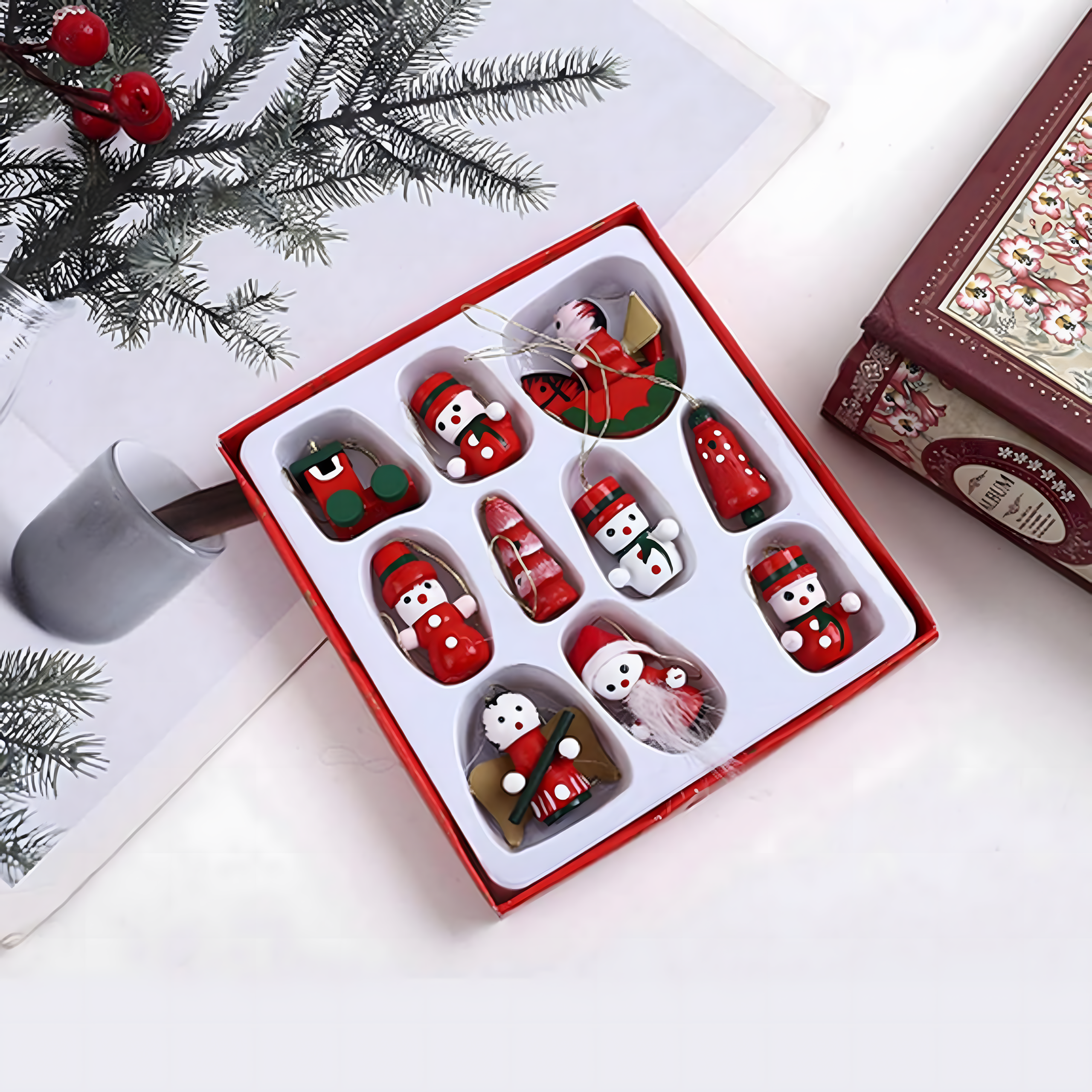 Drewniane Bombki Zawieszki Świąteczne Ozdoby na Choinkę Choinkowe 10 szt - obrazek 9