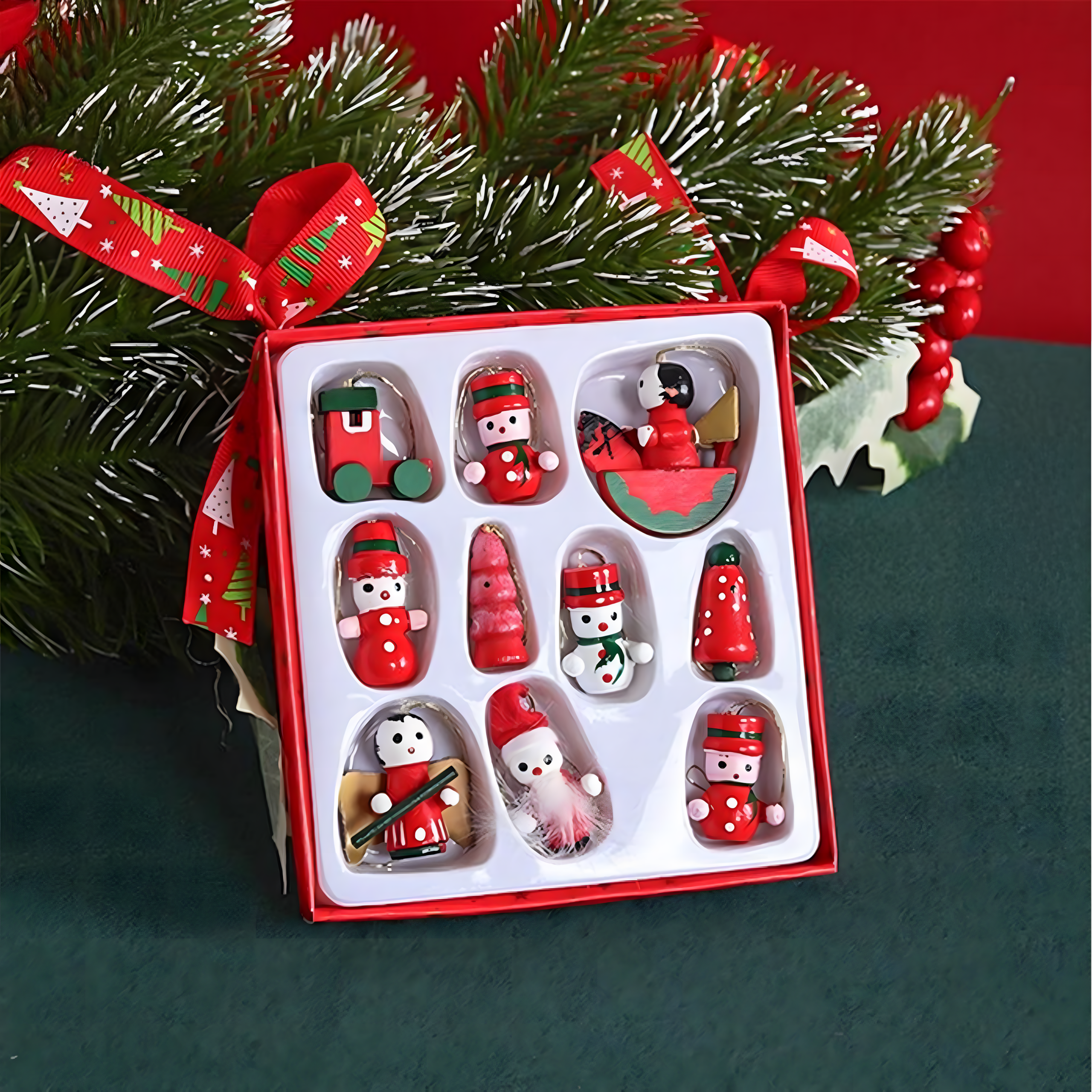 Drewniane Bombki Zawieszki Świąteczne Ozdoby na Choinkę Choinkowe 10 szt - obrazek 11