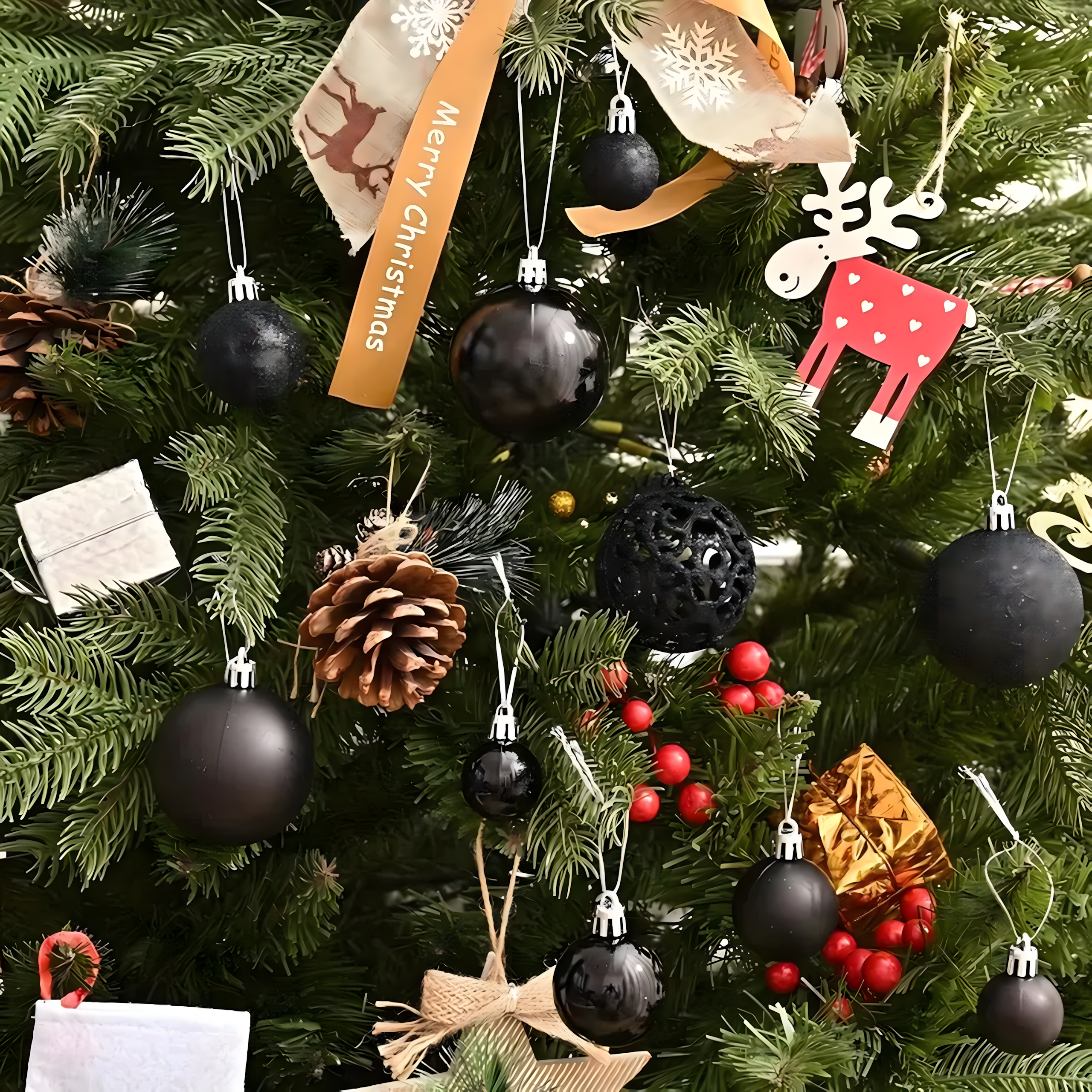 Zestaw 100 szt Bombek Choinkowych z Zawieszką na Choinkę Nietłukące Czarne - obrazek 3