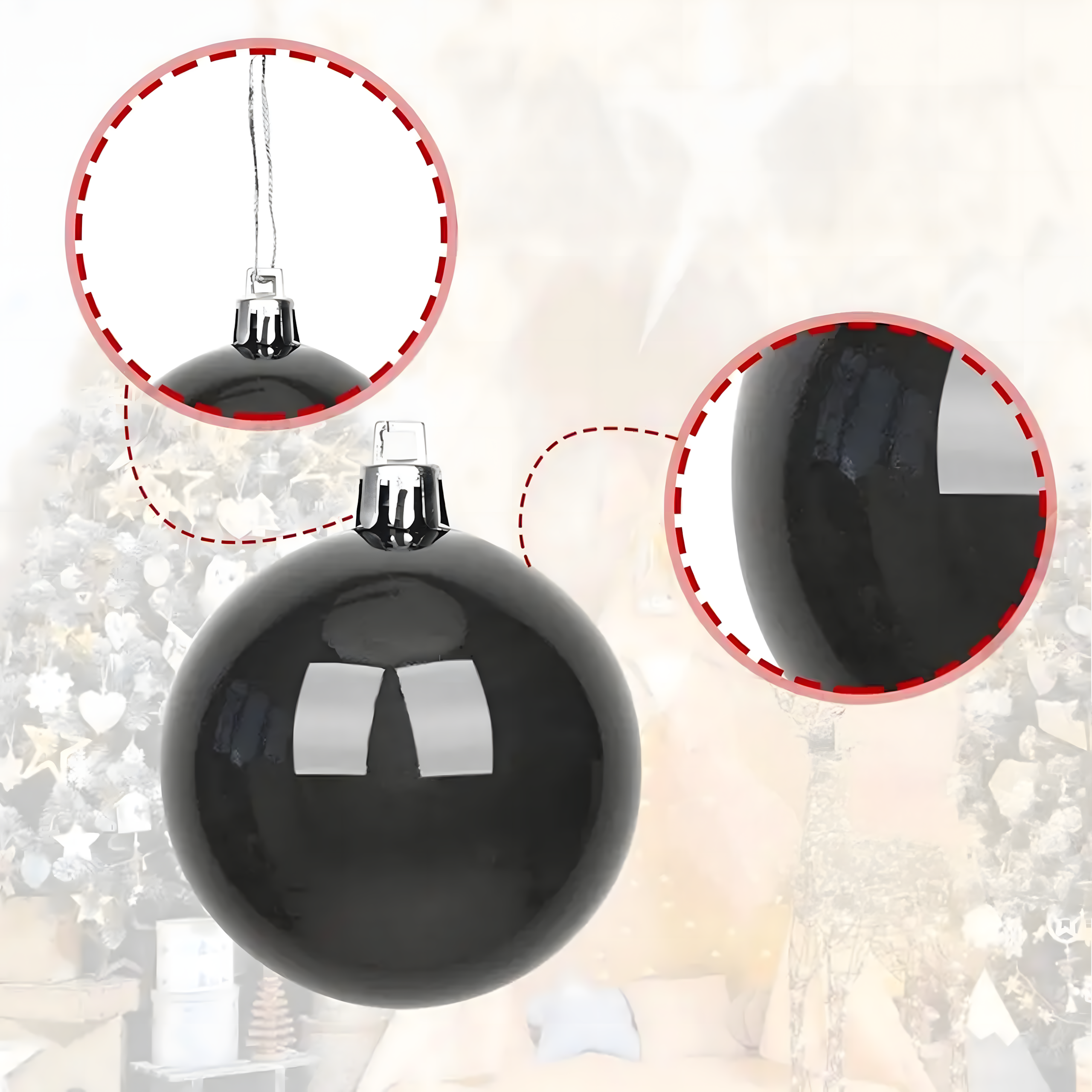 Zestaw 100 szt Bombek Choinkowych z Zawieszką na Choinkę Nietłukące Czarne - obrazek 6
