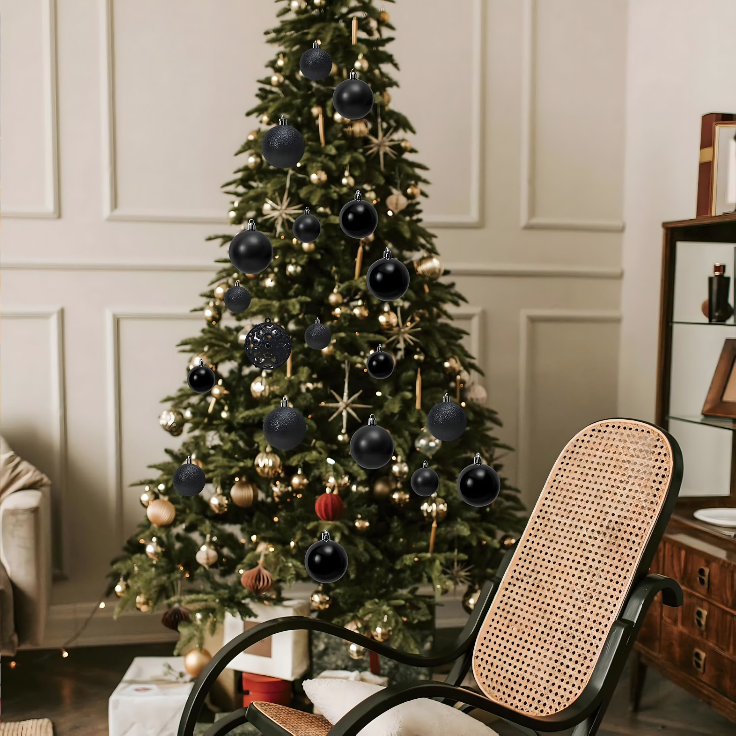 Zestaw 100 szt Bombek Choinkowych z Zawieszką na Choinkę Nietłukące Czarne - obrazek 9